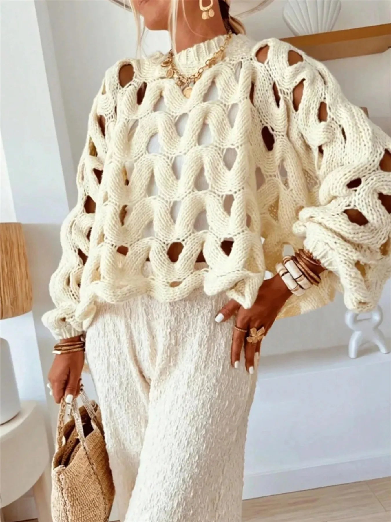 Chunky Cable Knit Hollow Out Sweater - Eco4life Clothing and Accessories