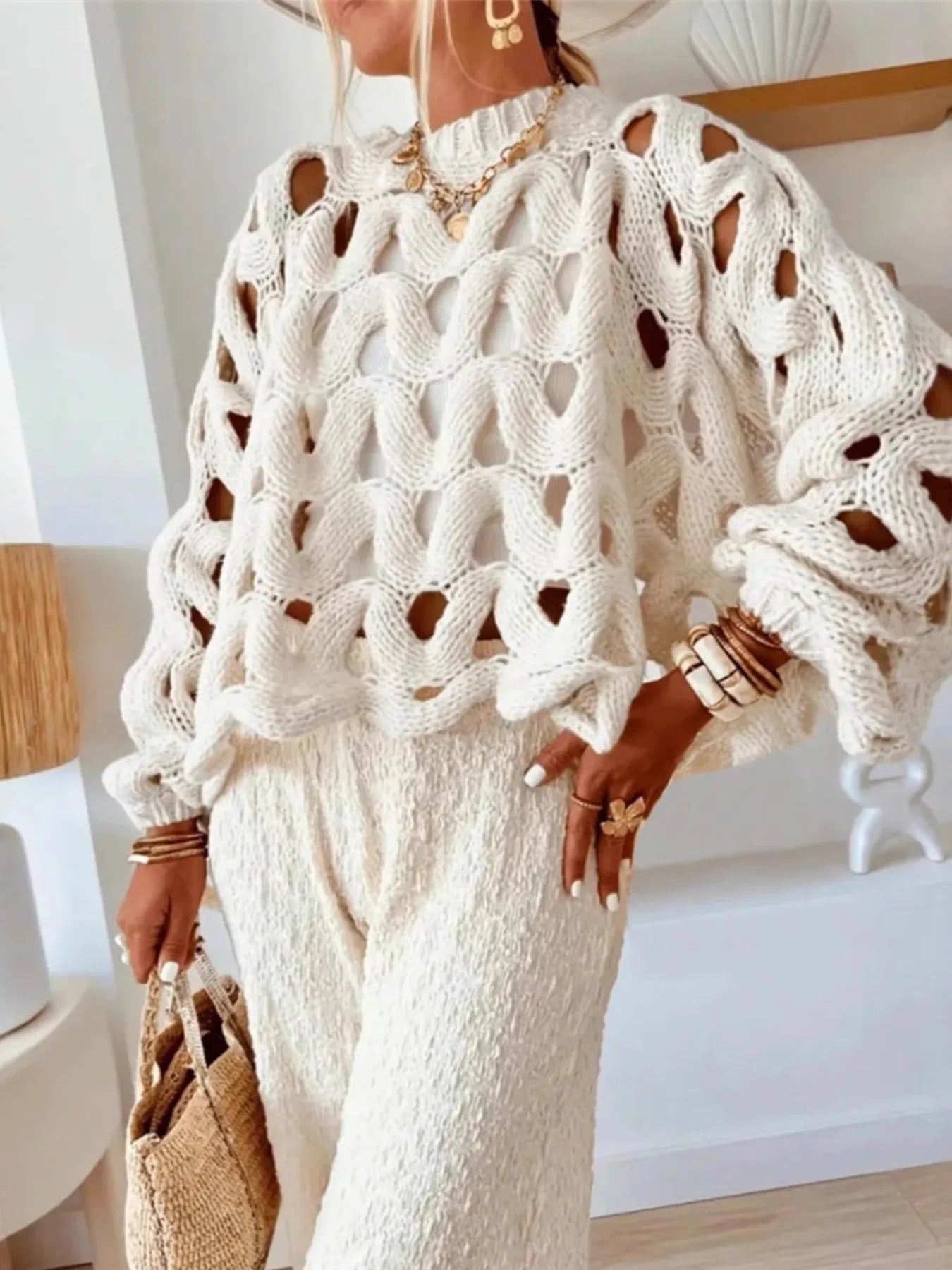 Chunky Cable Knit Hollow Out Sweater - Eco4life Clothing and Accessories