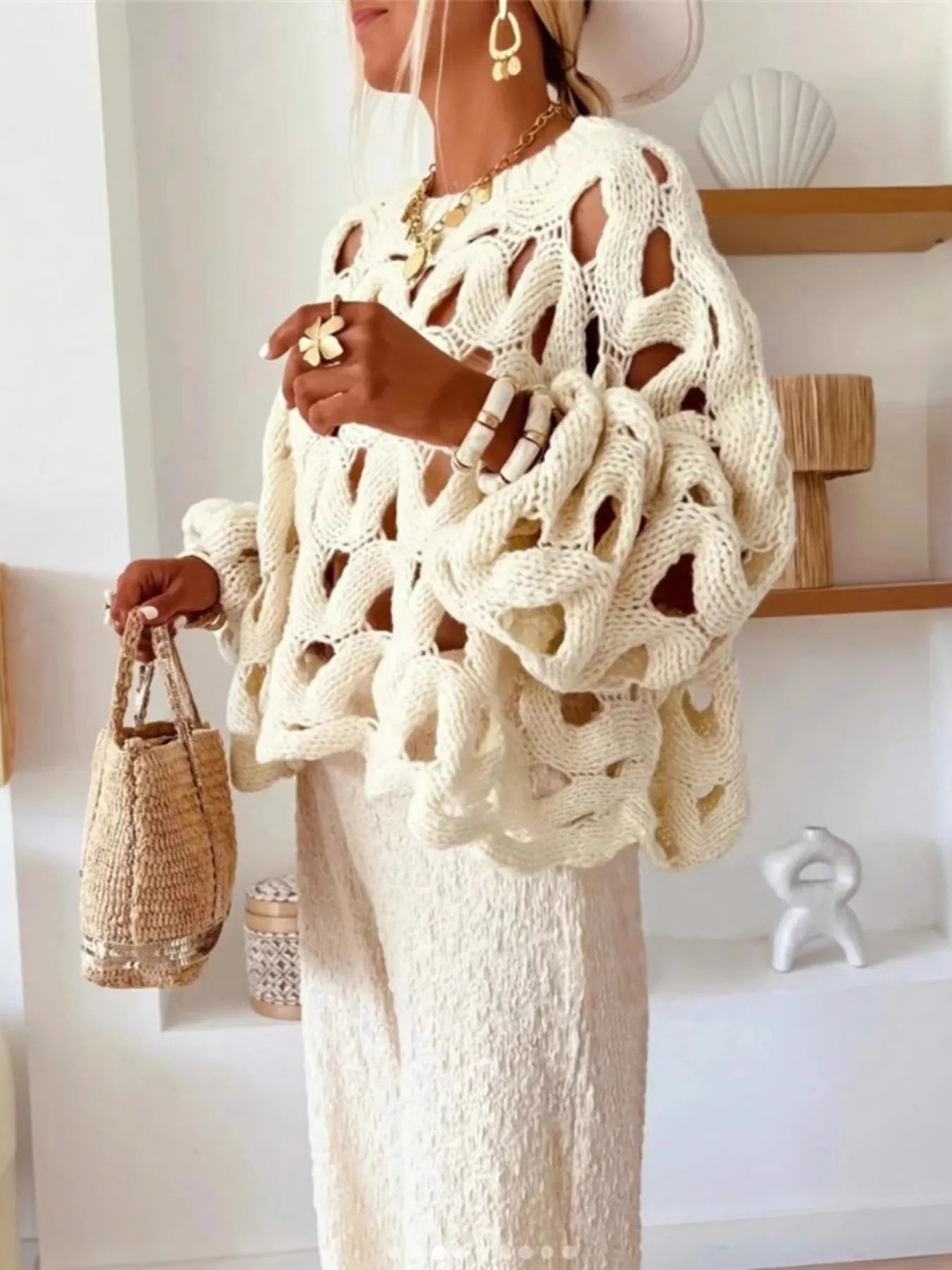 Chunky Cable Knit Hollow Out Sweater - Eco4life Clothing and Accessories