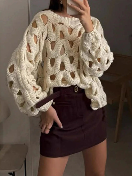 Chunky Cable Knit Hollow Out Sweater - Eco4life Clothing and Accessories