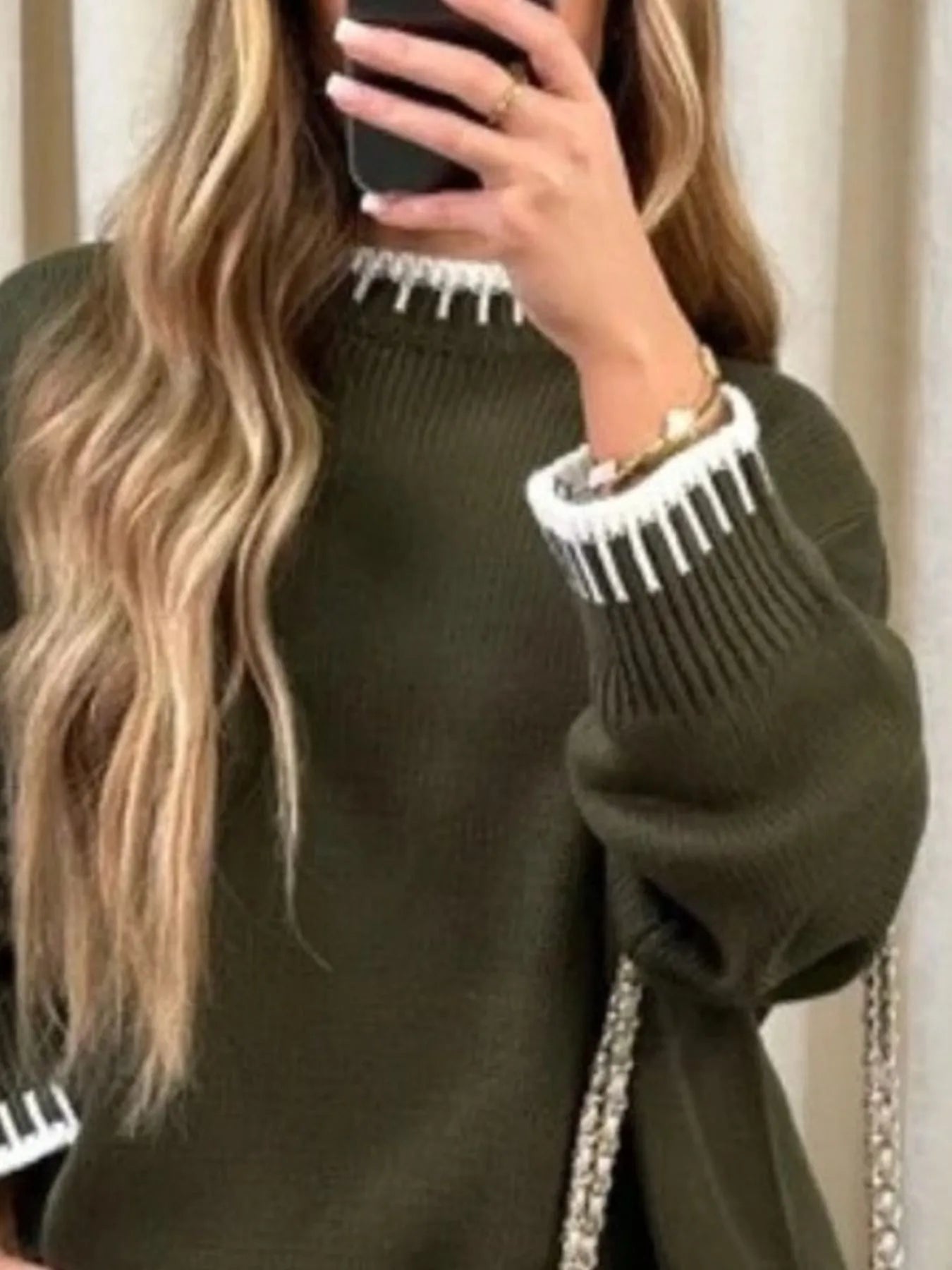 Contrast Trim Round Neck Top and Pants Sweater Set - Eco4life Clothing and Accessories