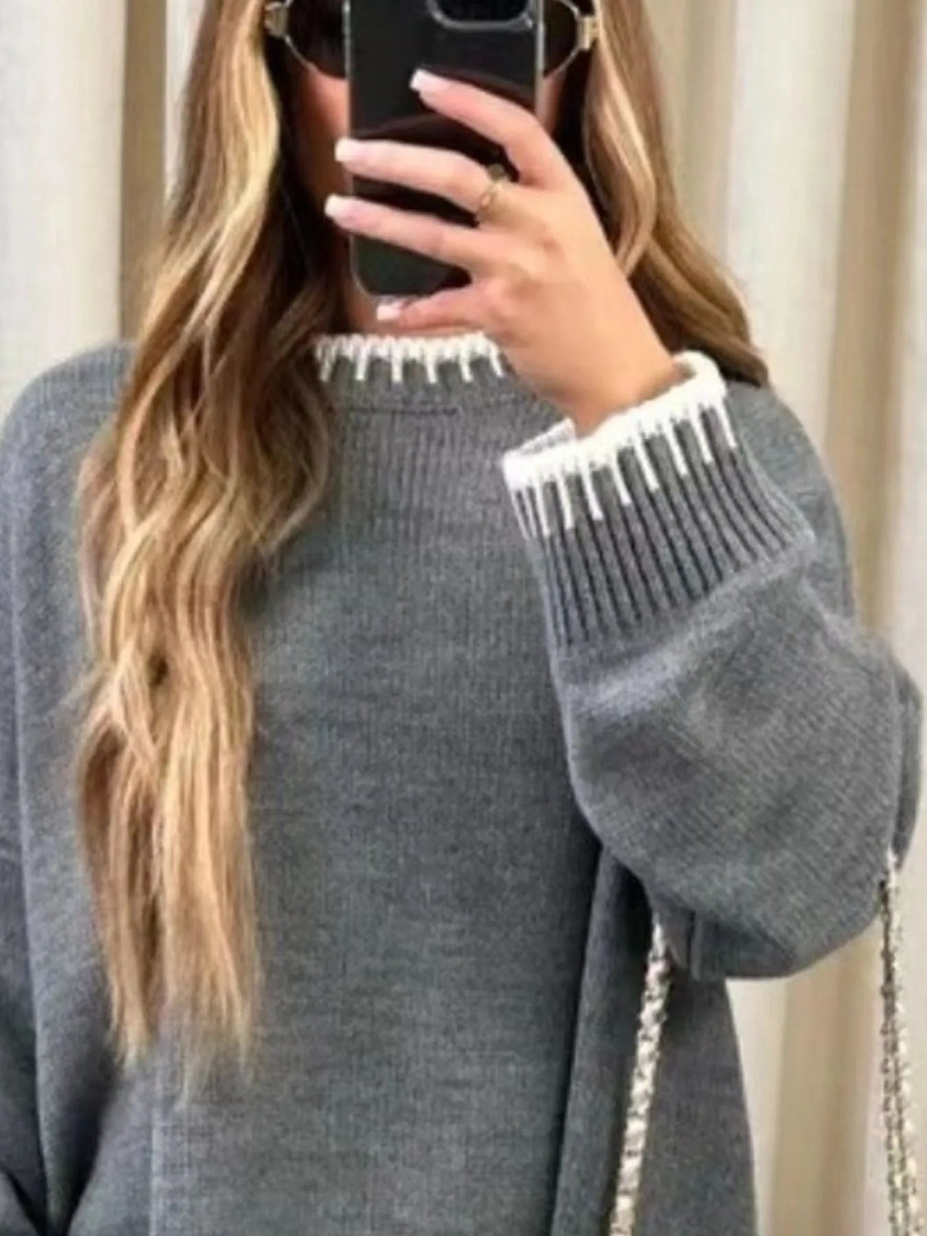 Contrast Trim Round Neck Top and Pants Sweater Set - Eco4life Clothing and Accessories