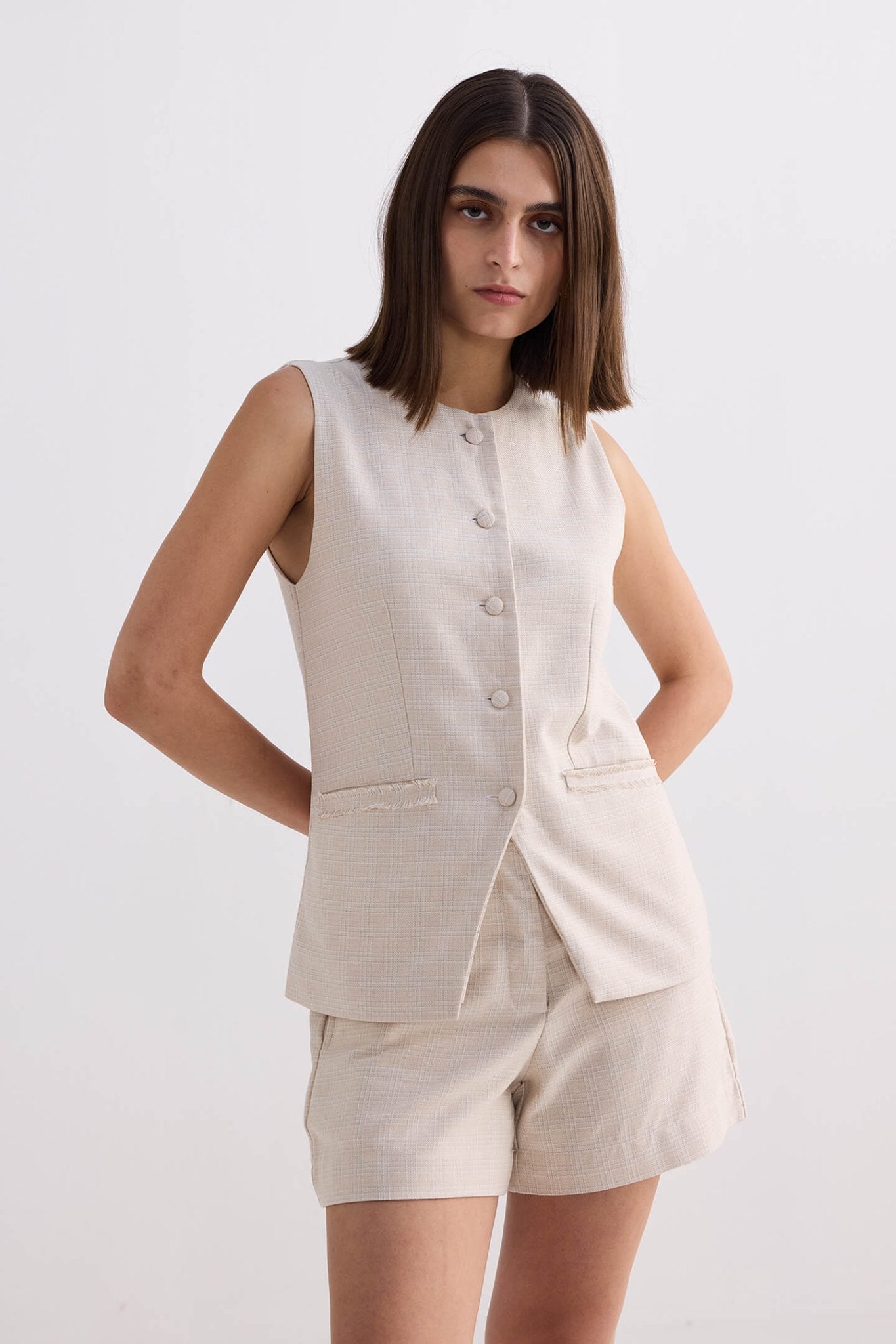 Cotton Tweed Shorts in Cream - Eco4life Clothing and Accessories