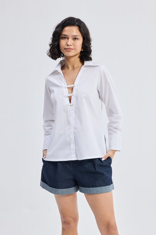 Crisp Details Button - down Shirt in White - Eco4life Clothing and Accessories
