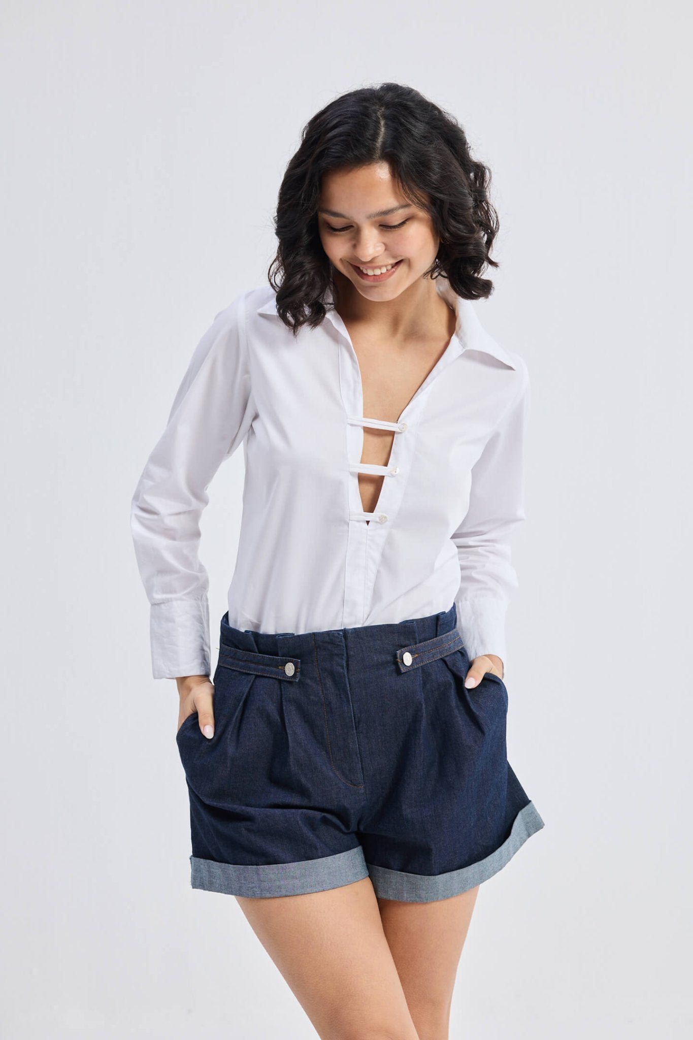 Crisp Details Button - down Shirt in White - Eco4life Clothing and Accessories