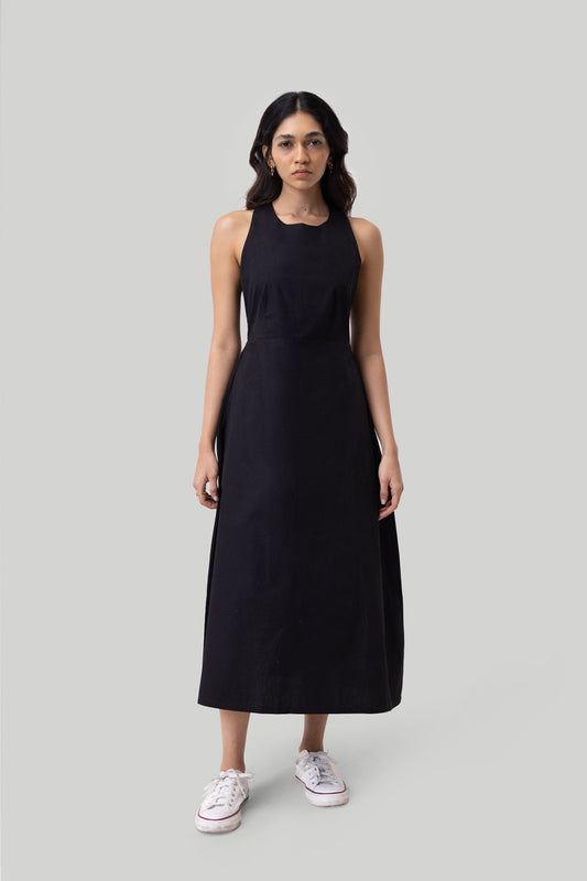 Cross - back Midi Dress in Black - Eco4life Clothing and Accessories