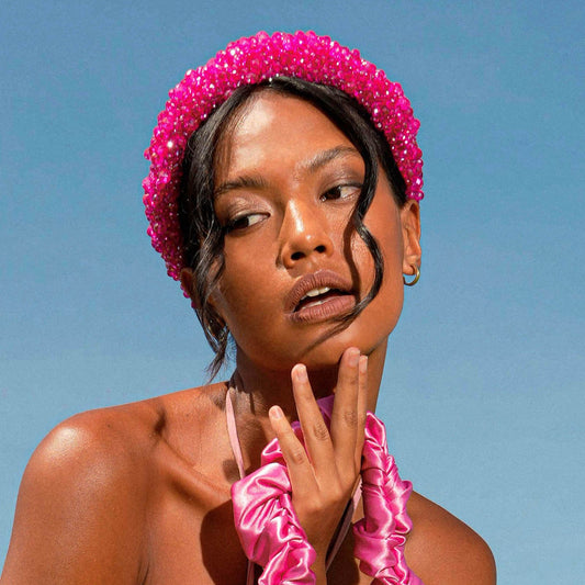 CROWN Glass Crystal Beads Headband In Shocking Pink - Eco4life Clothing and Accessories