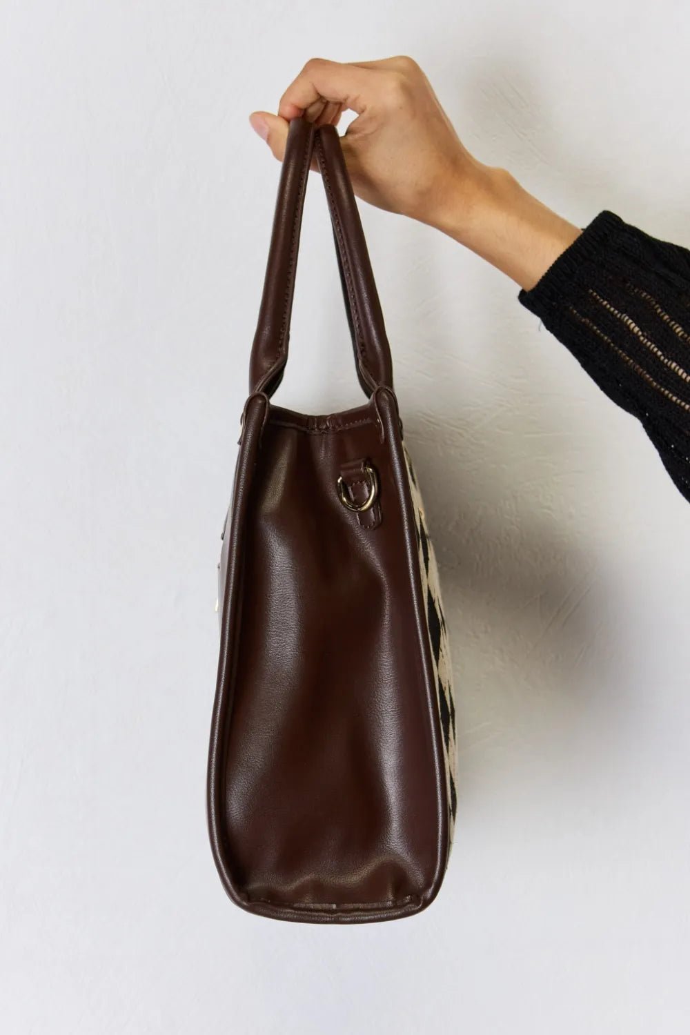 David Jones Argyle Pattern PU Leather Handbag - Eco4life Clothing and Accessories