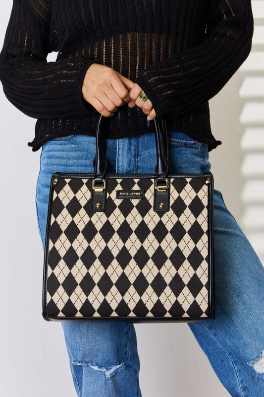 David Jones Argyle Pattern PU Leather Handbag - Eco4life Clothing and Accessories