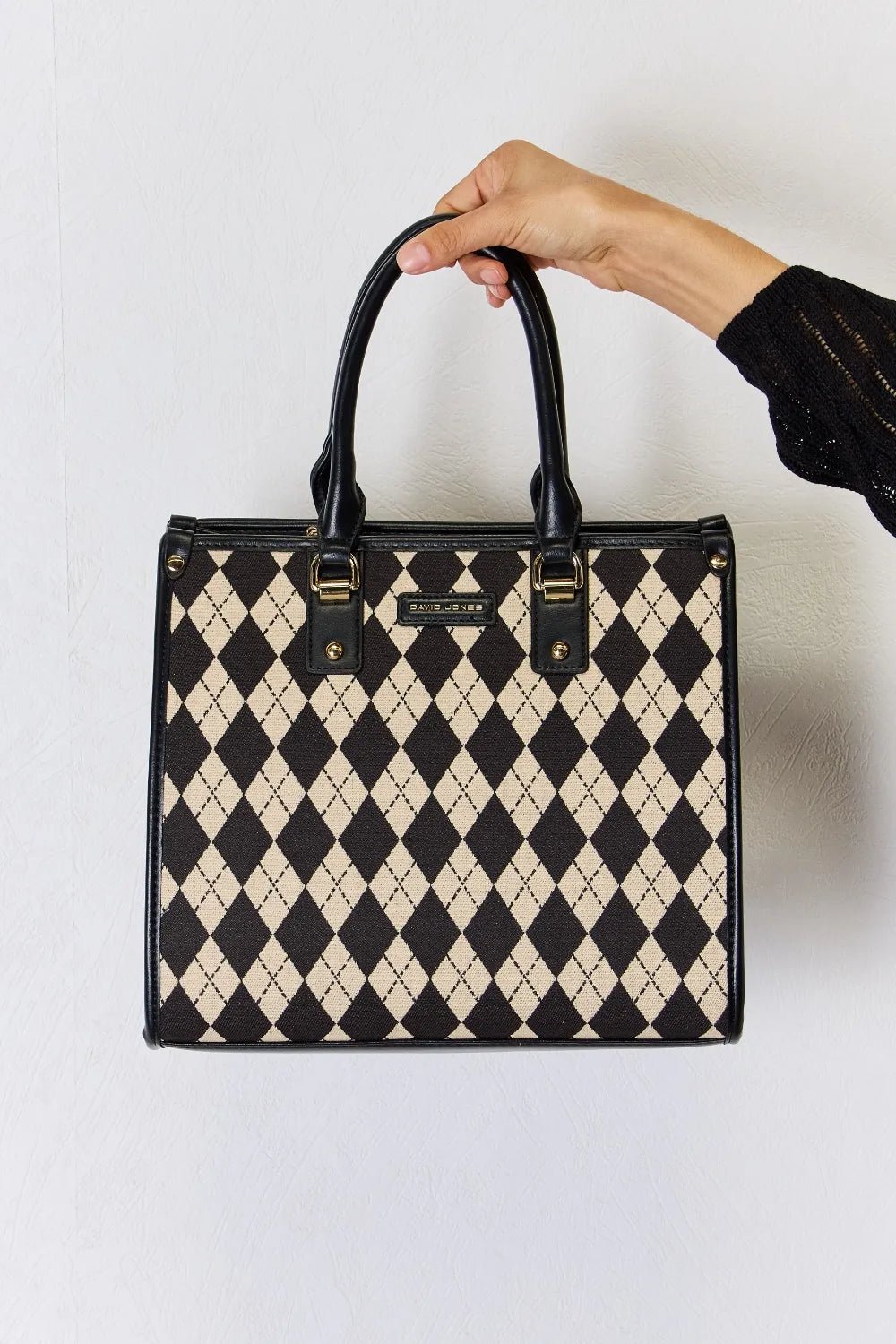 David Jones Argyle Pattern PU Leather Handbag - Eco4life Clothing and Accessories