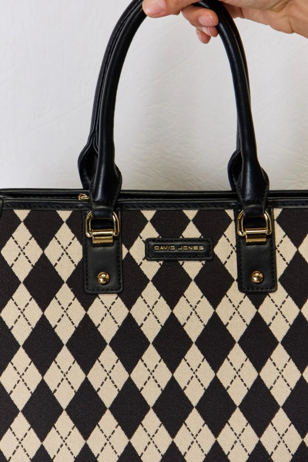 David Jones Argyle Pattern PU Leather Handbag - Eco4life Clothing and Accessories