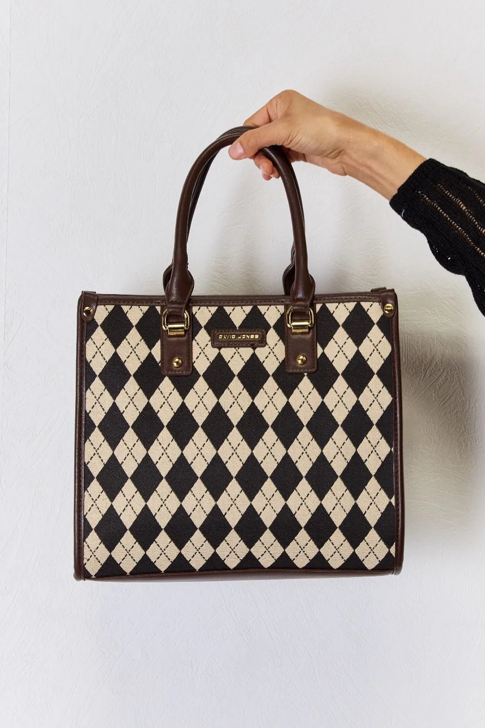 David Jones Argyle Pattern PU Leather Handbag - Eco4life Clothing and Accessories