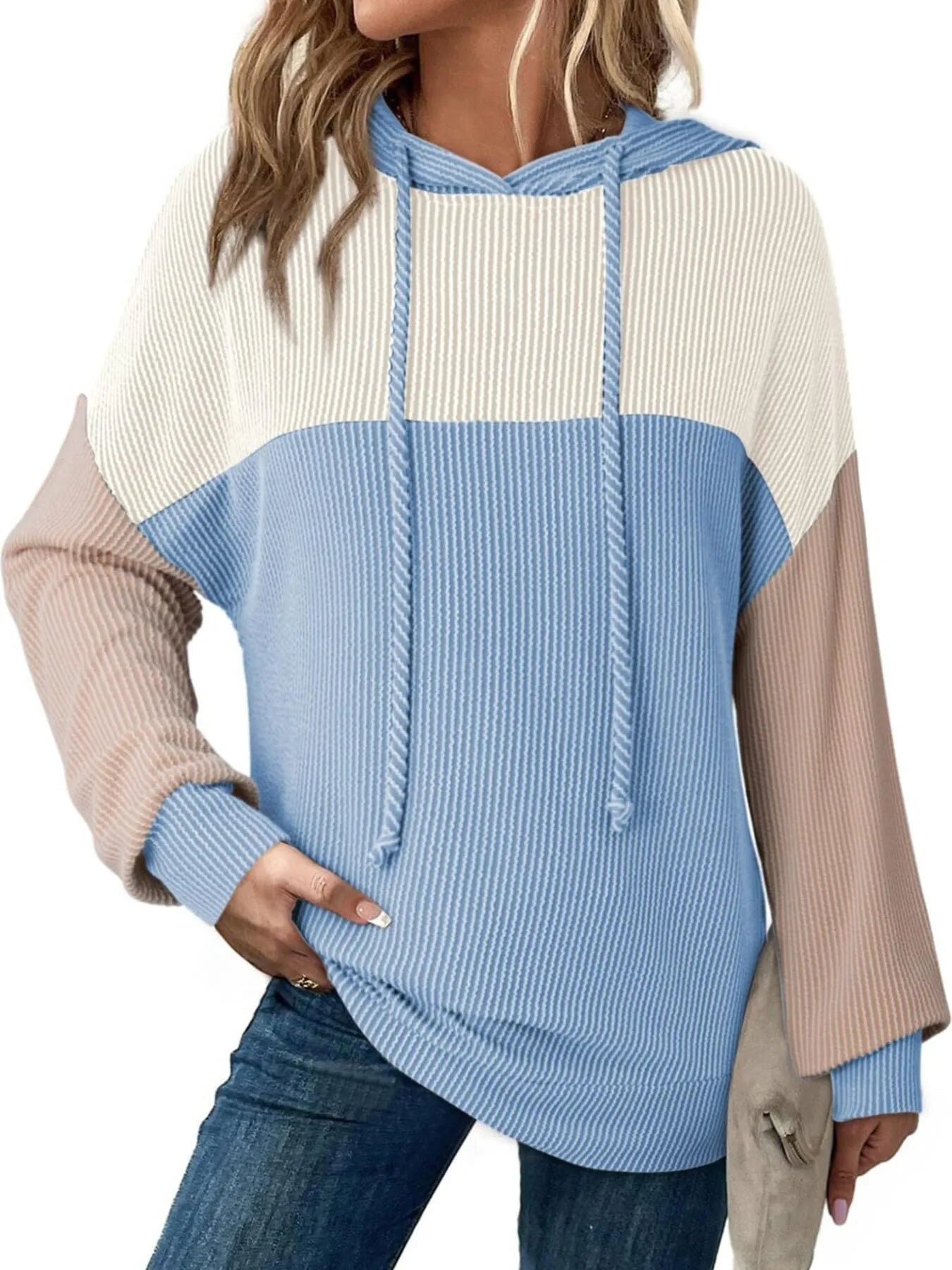 Drawstring Color Block Long Sleeve Hoodie - Eco4life Clothing and Accessories