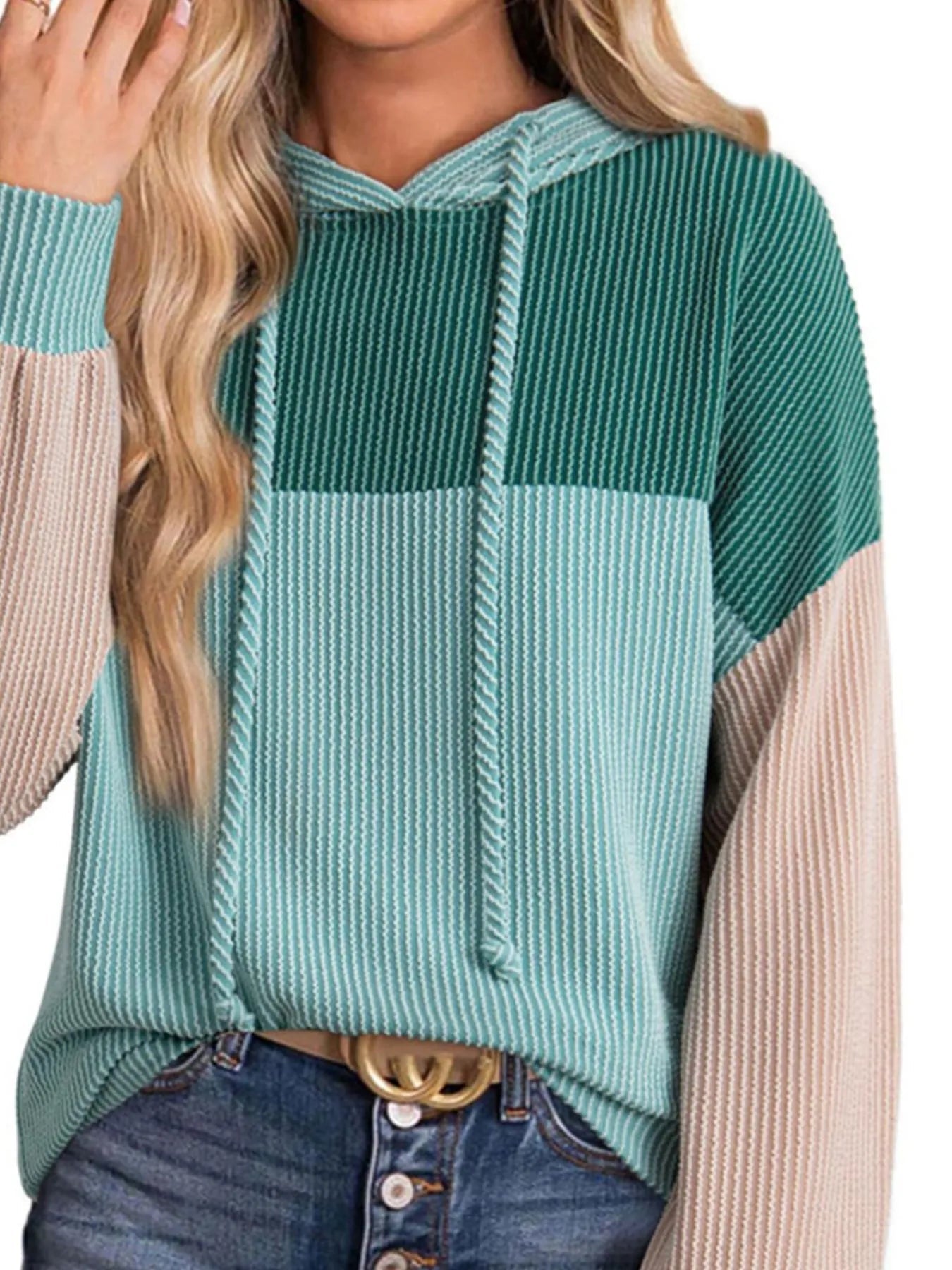 Drawstring Color Block Long Sleeve Hoodie - Eco4life Clothing and Accessories