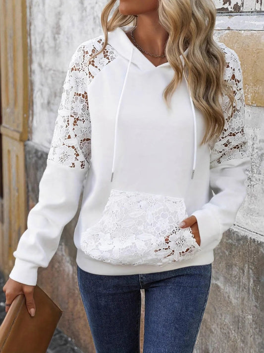Drawstring Lace Detail Long Sleeve Hoodie - Eco4life Clothing and Accessories
