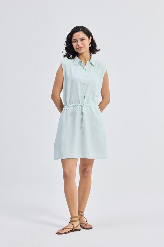 Drawstring Shirt Dress in Stripes - Eco4life Clothing and Accessories