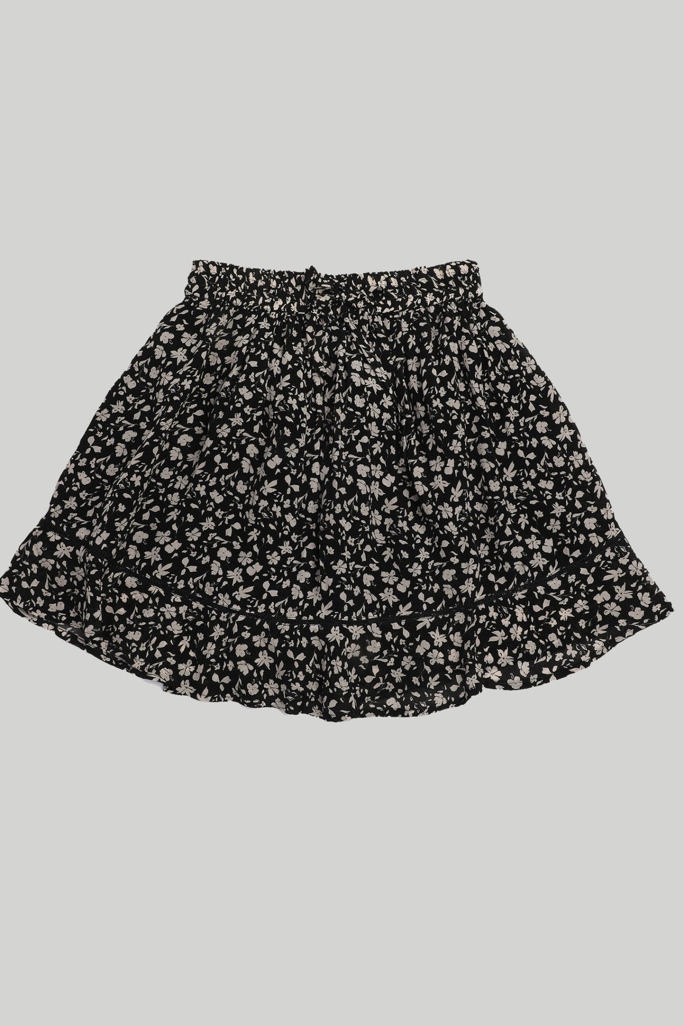 Drawstring Short Skirt in Black Floral - Eco4life Clothing and Accessories