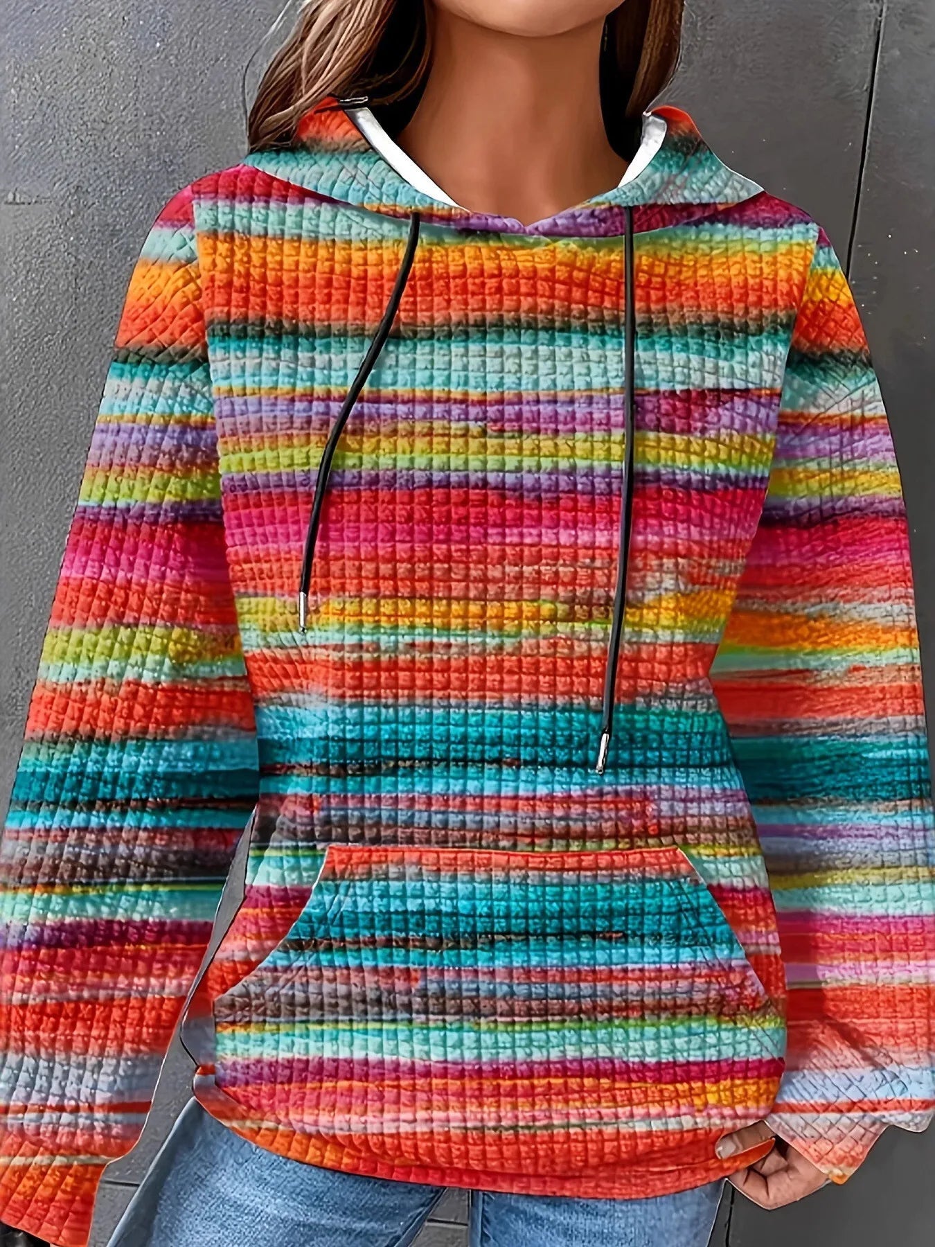 Drawstring Striped Kangaroo Pocket Hoodie - Eco4life Clothing and Accessories