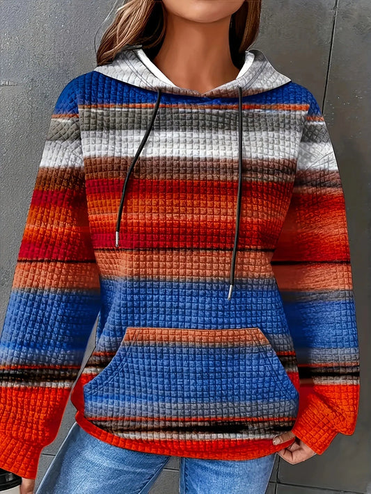 Drawstring Striped Kangaroo Pocket Hoodie - Eco4life Clothing and Accessories