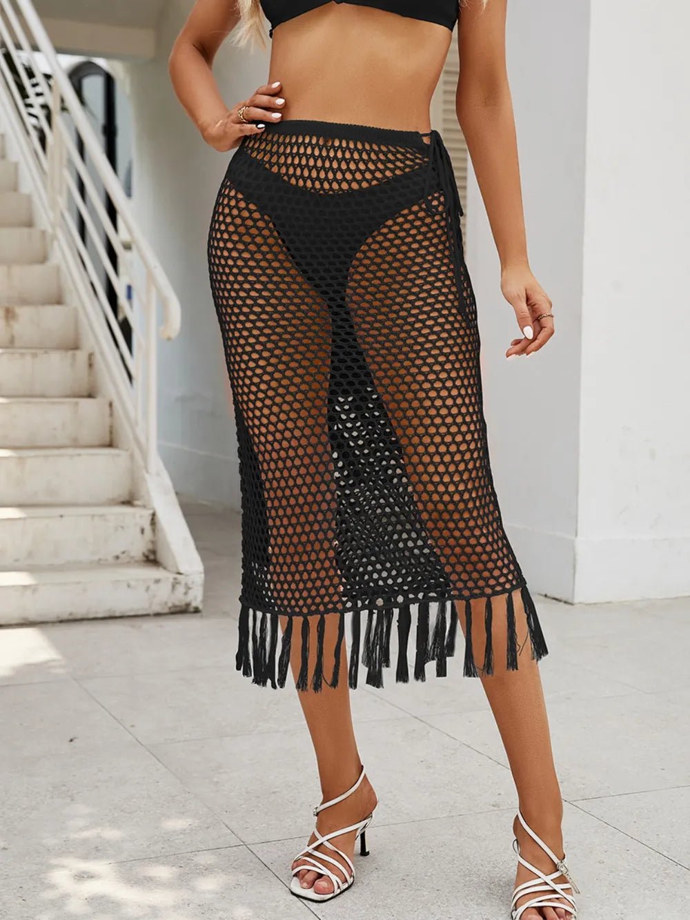 Fringe Openwork High Waist Swim Skirt - Eco4life Clothing and Accessories