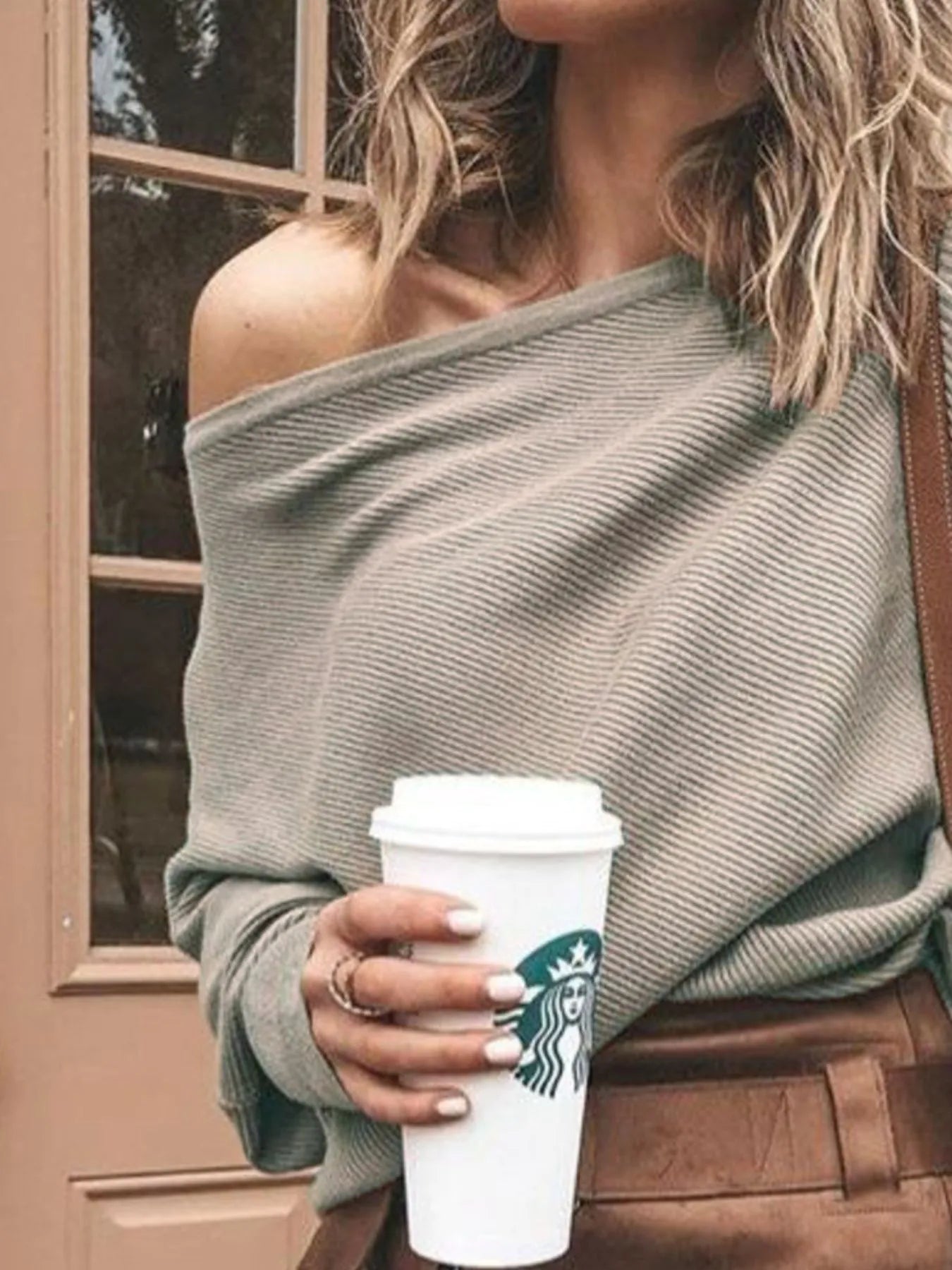 Full Size One - Shoulder Ribbed Sweater Plus Size - Eco4life Clothing and Accessories