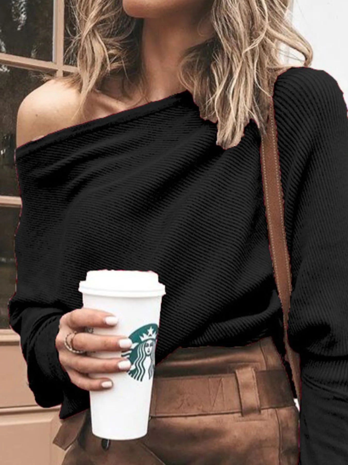 Full Size One - Shoulder Ribbed Sweater Plus Size - Eco4life Clothing and Accessories