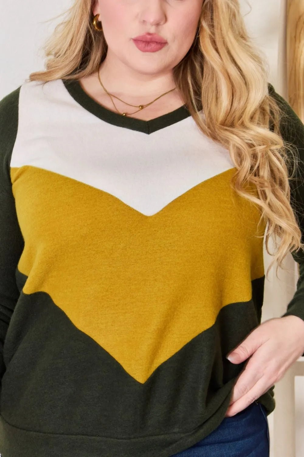 Hailey & Co Full Size Colorblock V - Neck Blouse - Eco4life Clothing and Accessories