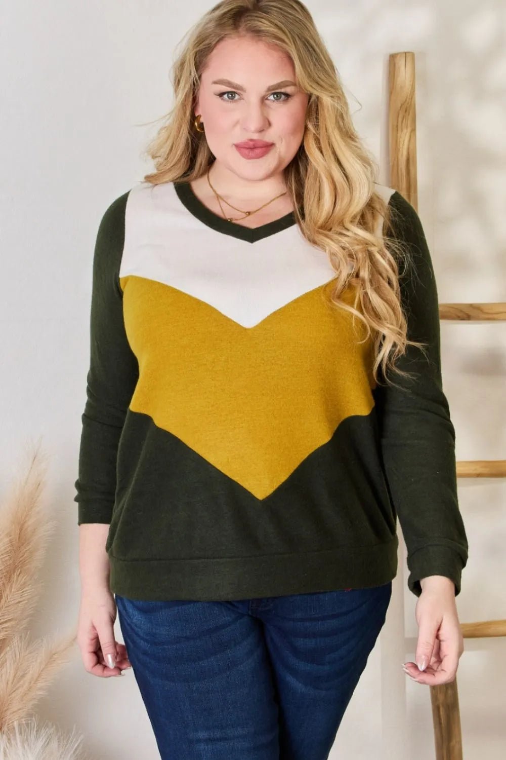 Hailey & Co Full Size Colorblock V - Neck Blouse - Eco4life Clothing and Accessories