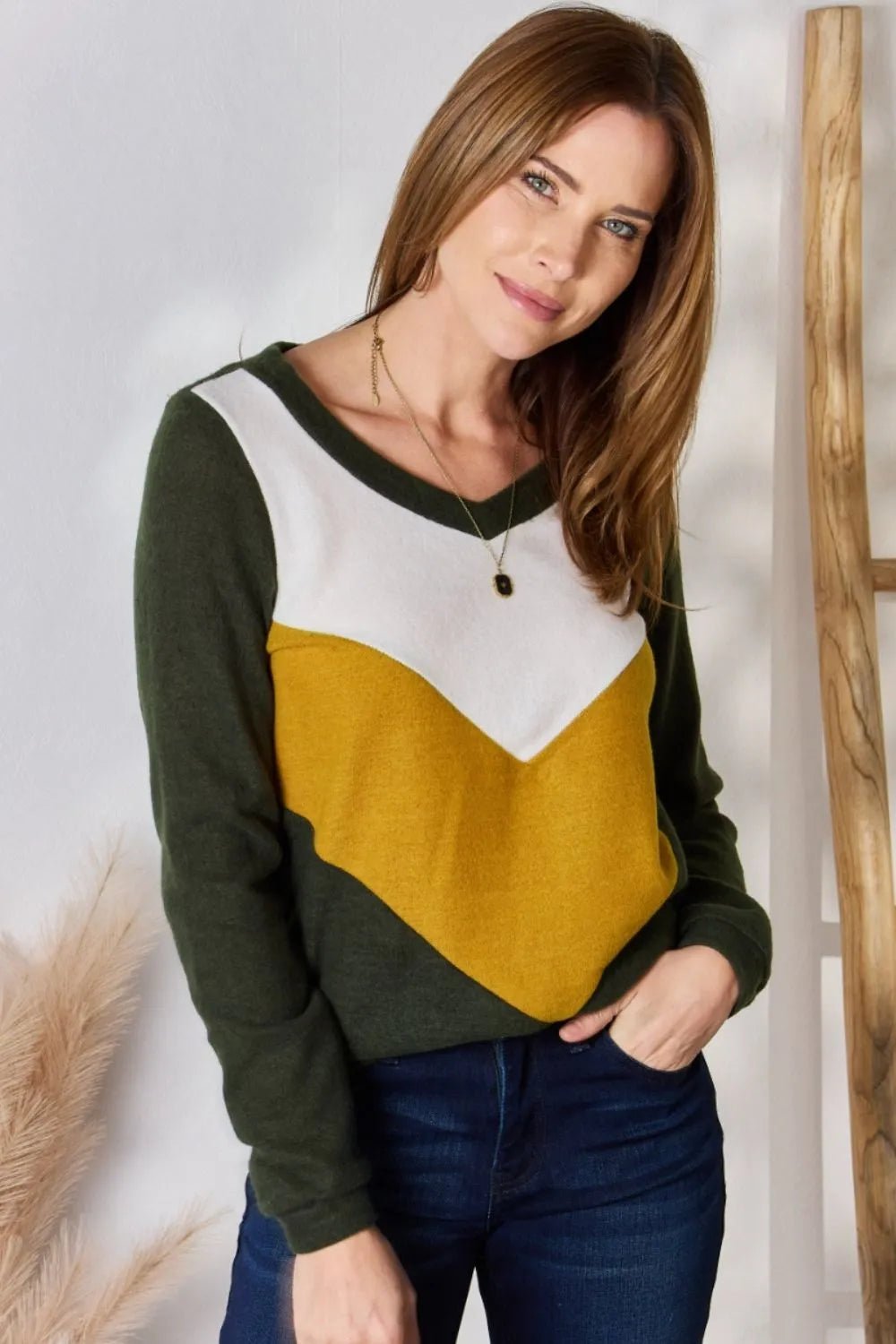 Hailey & Co Full Size Colorblock V - Neck Blouse - Eco4life Clothing and Accessories