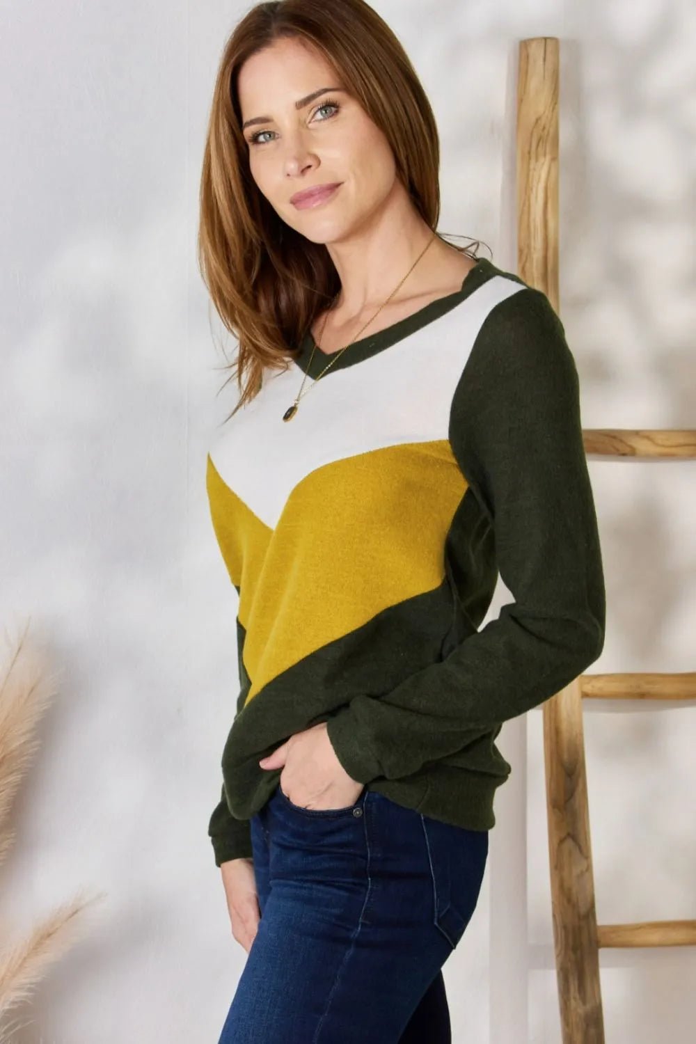 Hailey & Co Full Size Colorblock V - Neck Blouse - Eco4life Clothing and Accessories