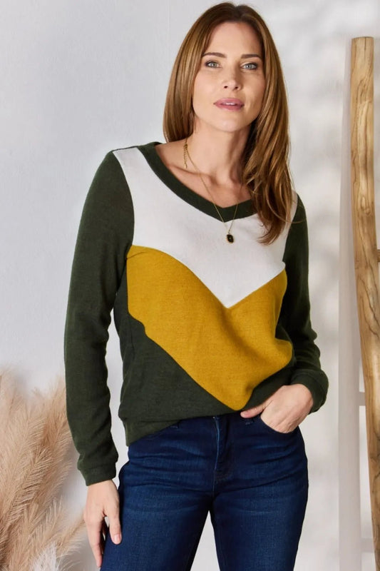 Hailey & Co Full Size Colorblock V - Neck Blouse - Eco4life Clothing and Accessories