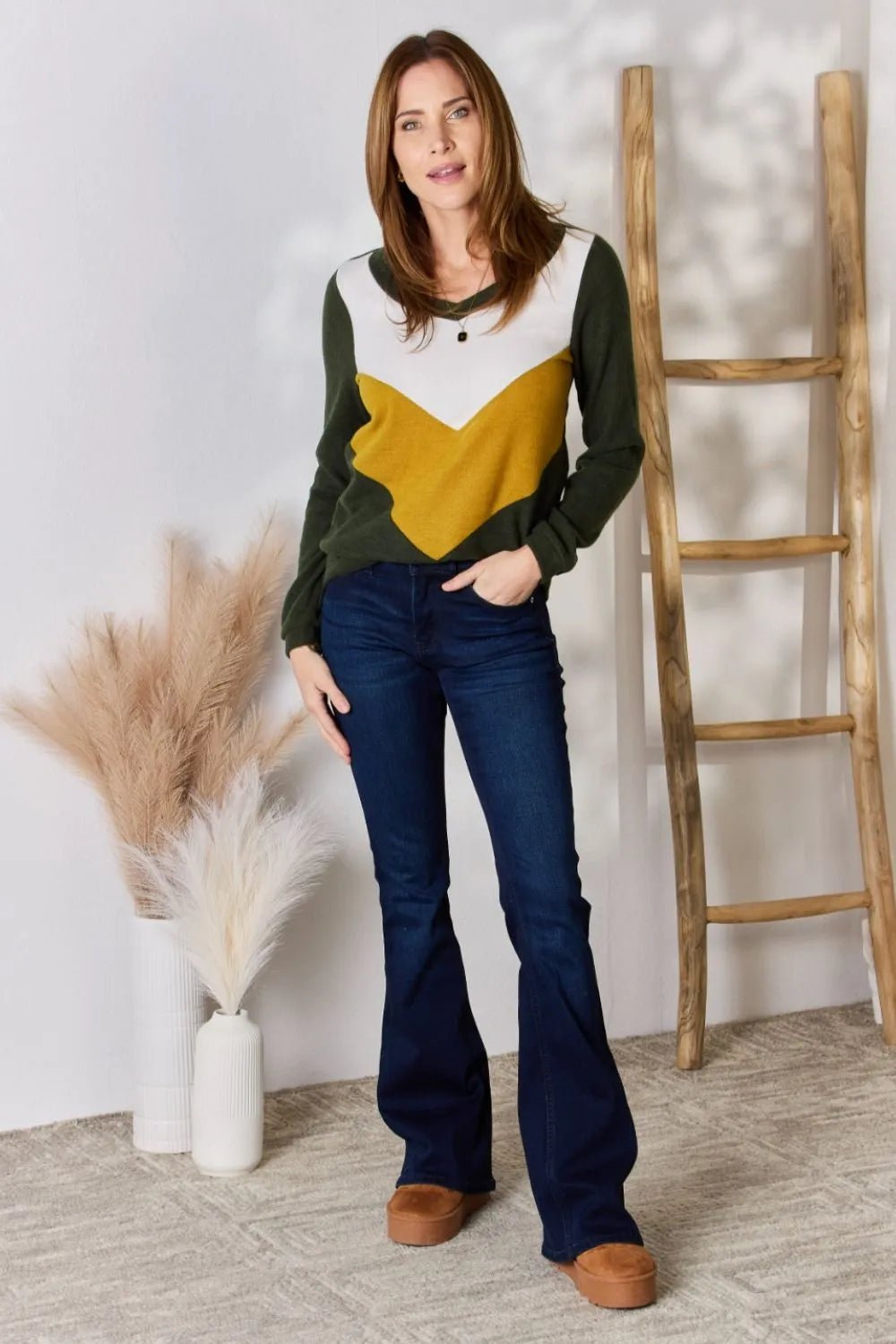 Hailey & Co Full Size Colorblock V - Neck Blouse - Eco4life Clothing and Accessories