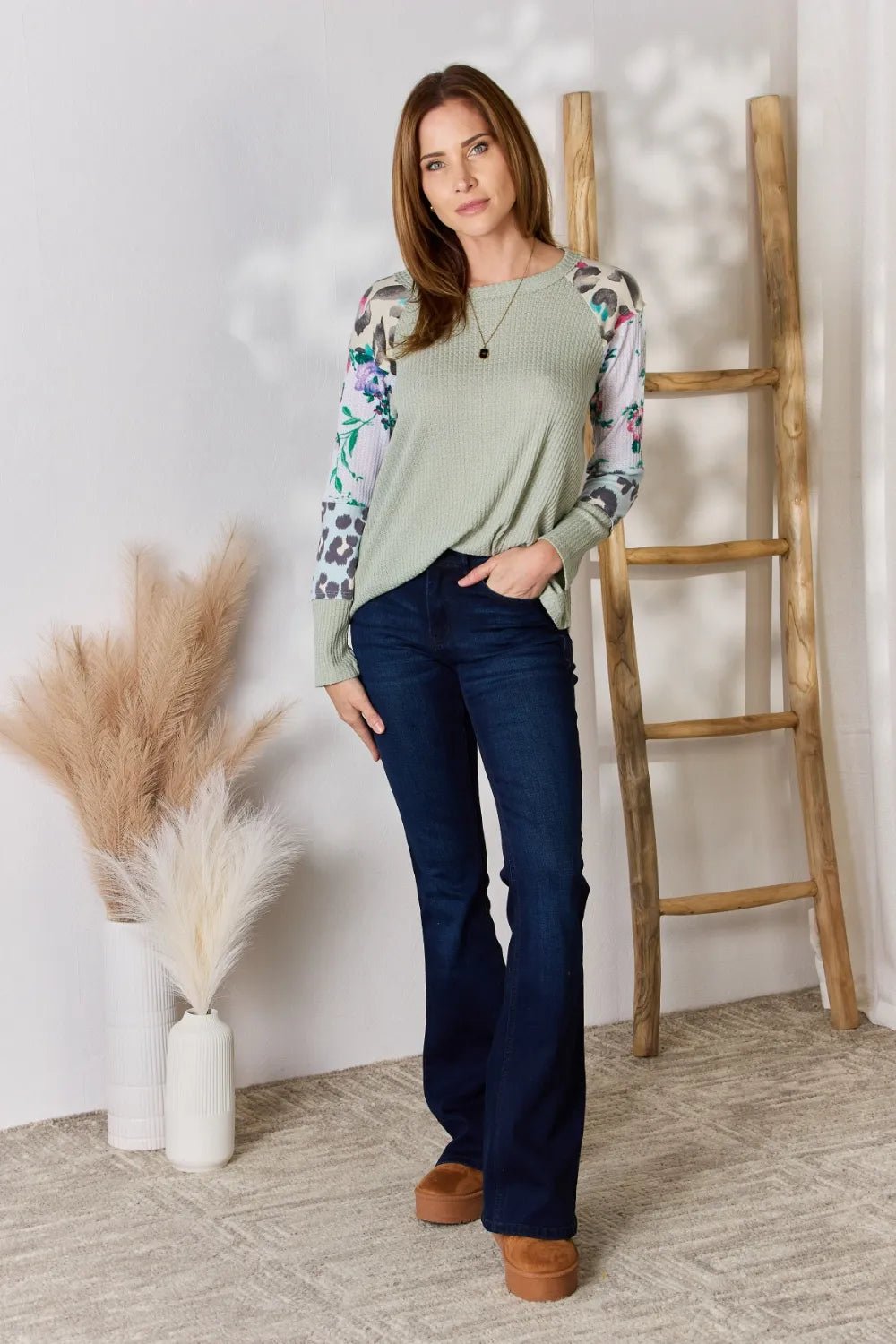 Hailey & Co Full Size Printed Round Neck Blouse - Eco4life Clothing and Accessories