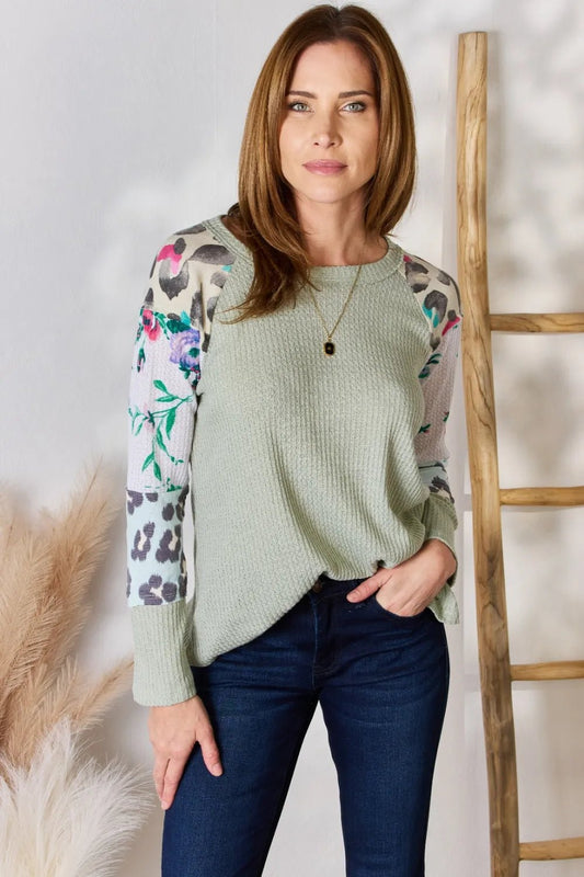 Hailey & Co Full Size Printed Round Neck Blouse - Eco4life Clothing and Accessories