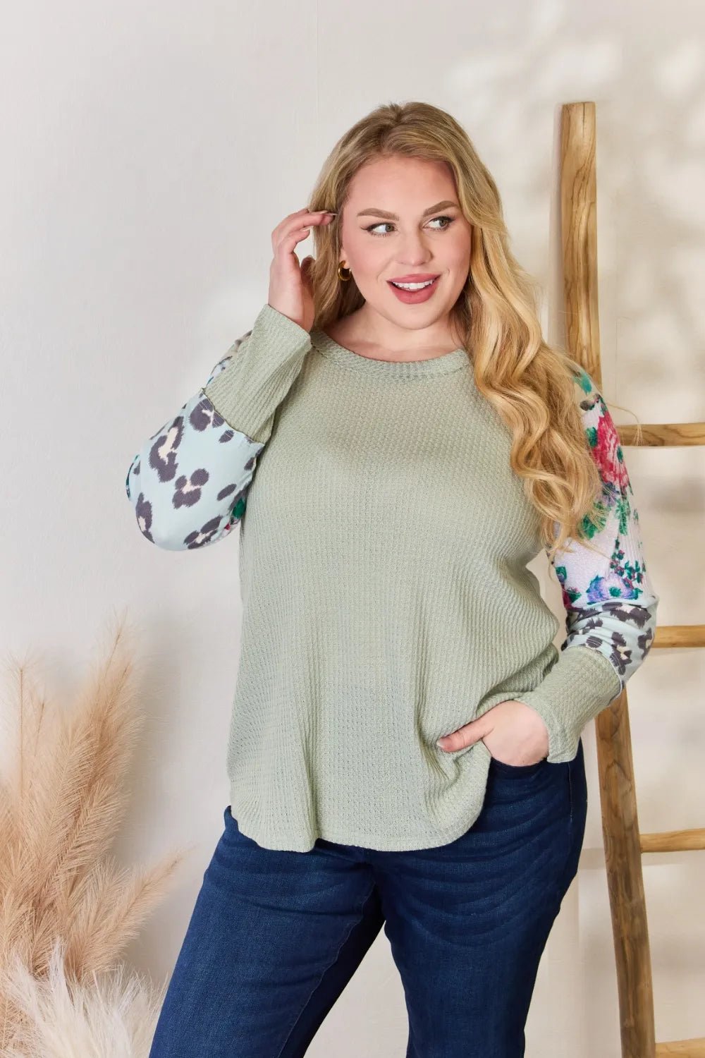 Hailey & Co Full Size Printed Round Neck Blouse - Eco4life Clothing and Accessories