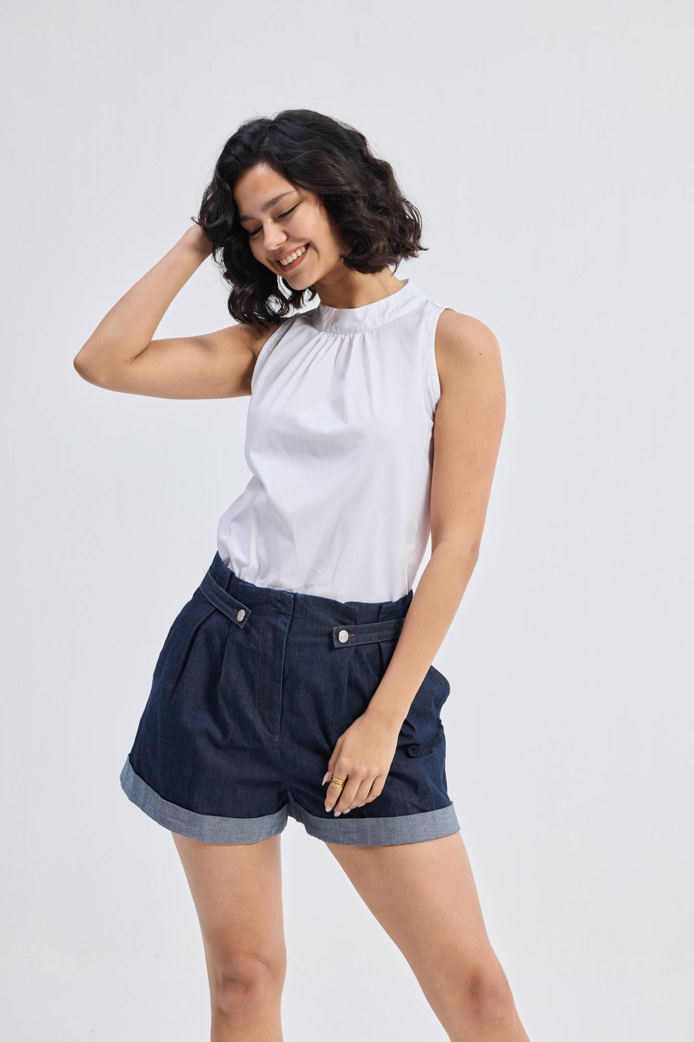 High - Neck Top with Gathers in White - Eco4life Clothing and Accessories