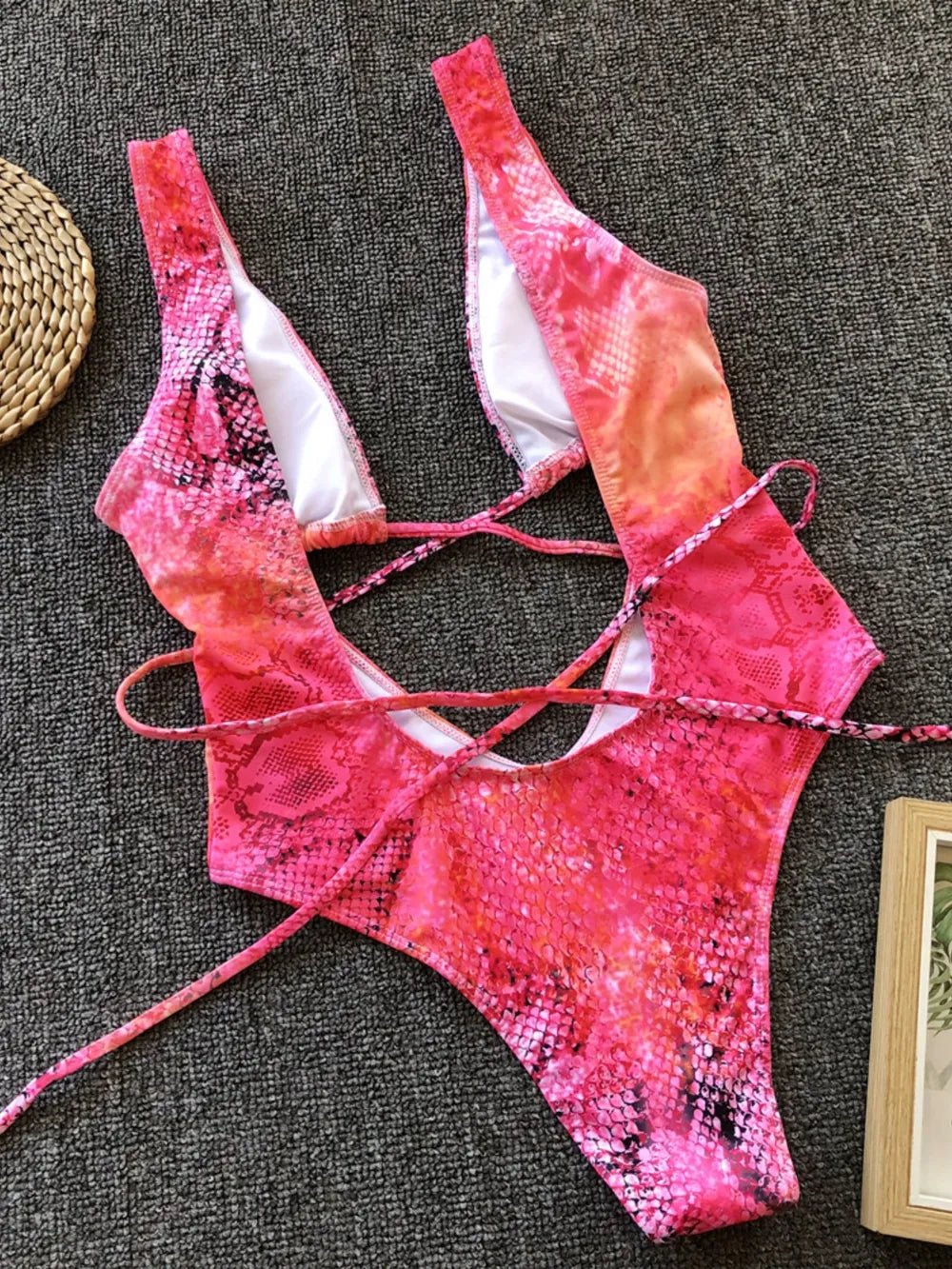 Lace - Up Backless Plunge One - Piece Swimwear - Eco4life Clothing and Accessories