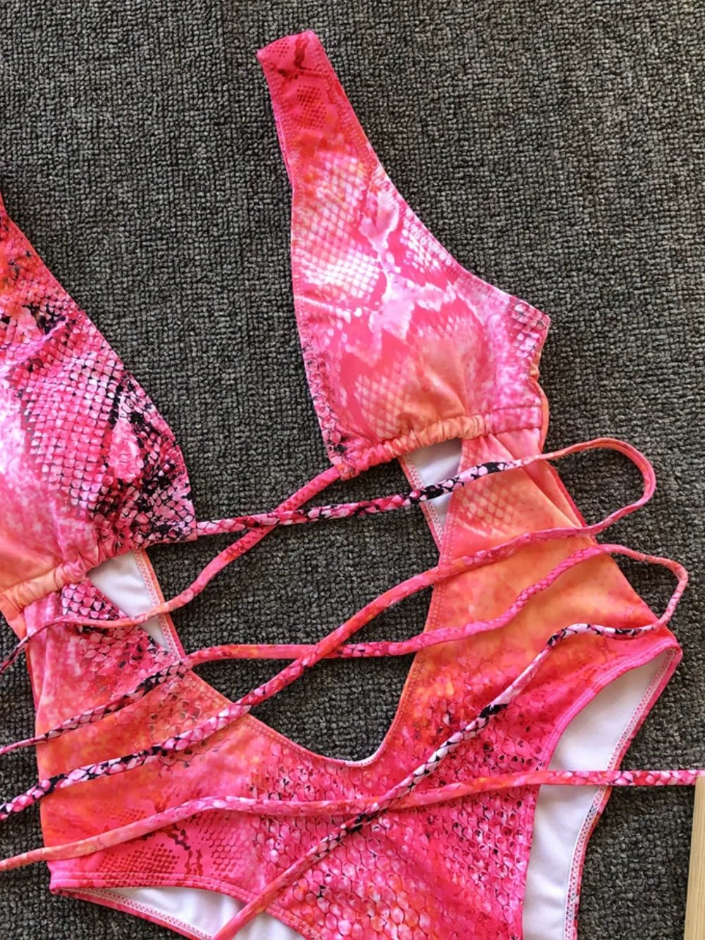 Lace - Up Backless Plunge One - Piece Swimwear - Eco4life Clothing and Accessories
