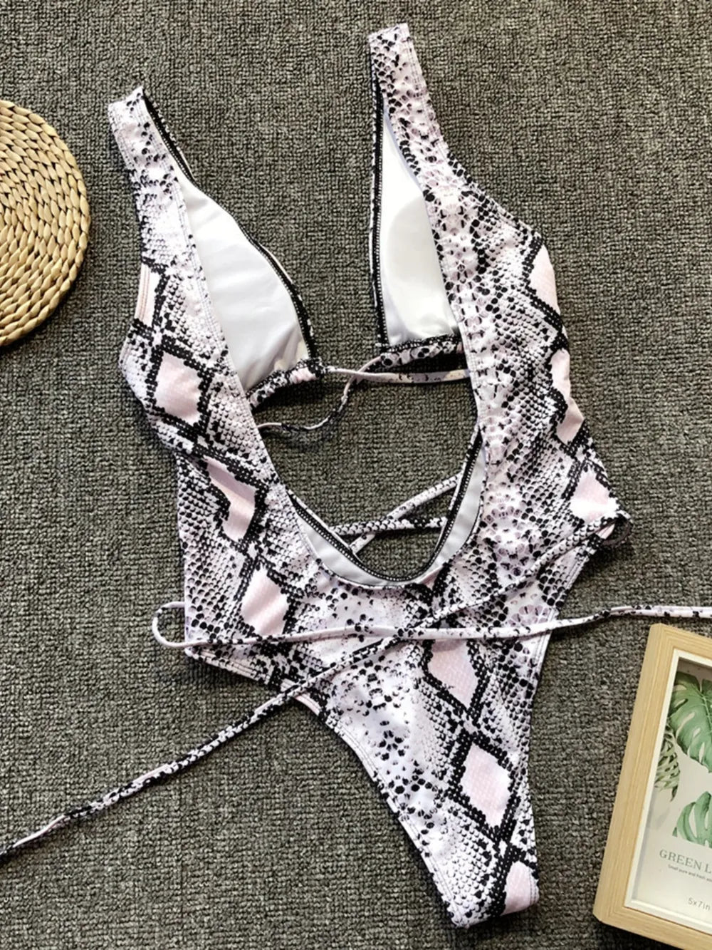 Lace - Up Backless Plunge One - Piece Swimwear - Eco4life Clothing and Accessories