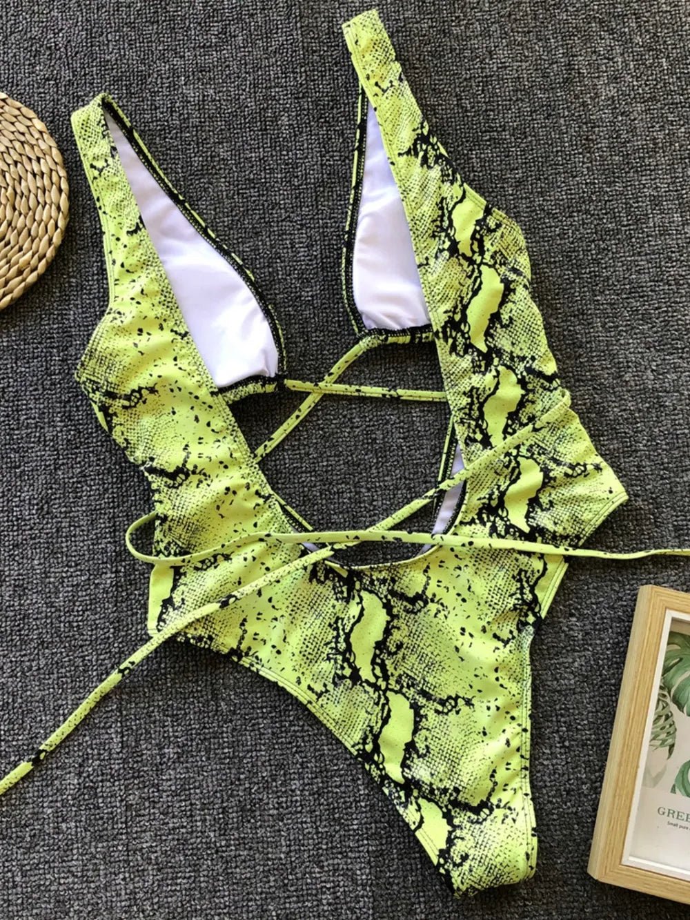 Lace - Up Backless Plunge One - Piece Swimwear - Eco4life Clothing and Accessories