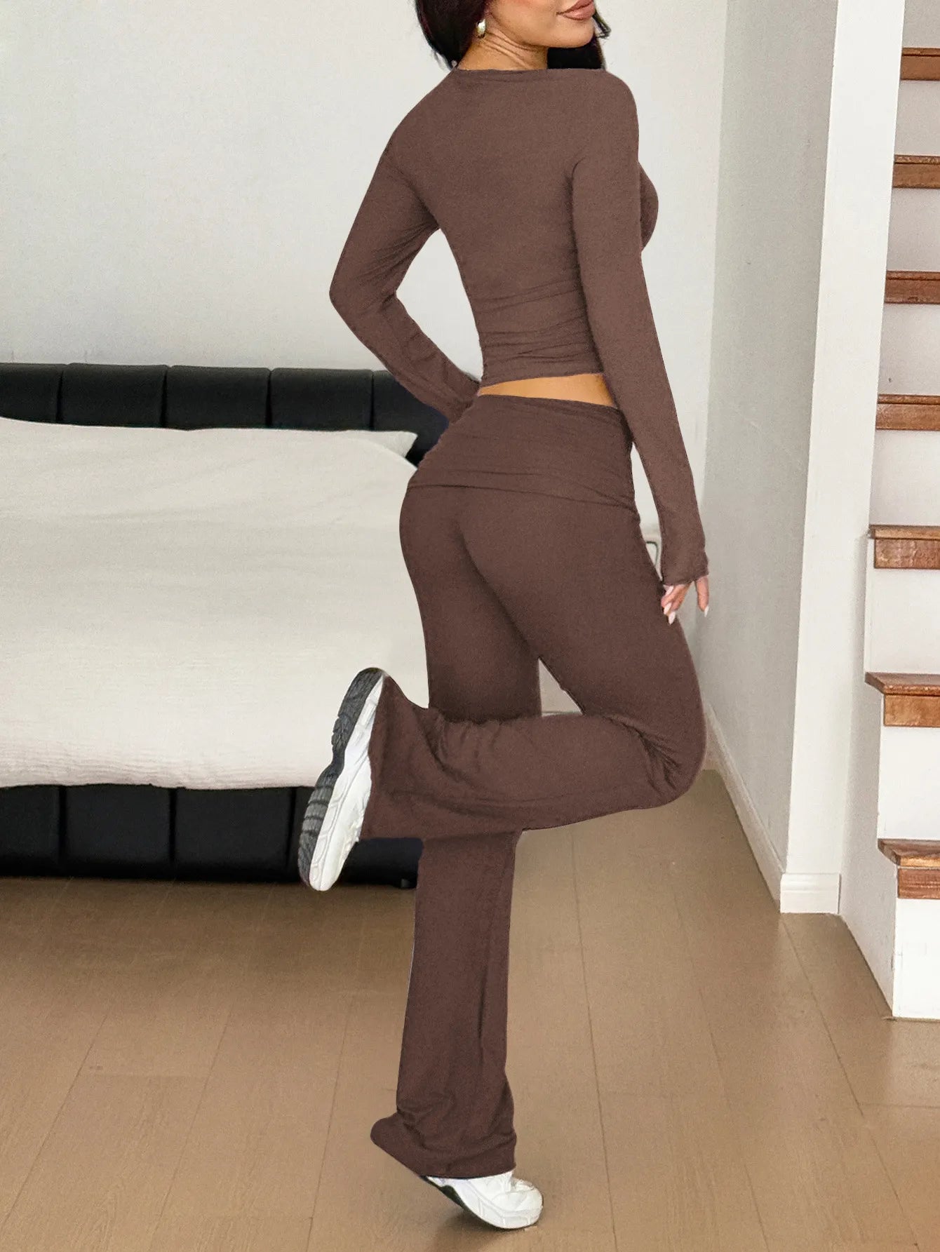 Long Sleeve Crop Top and Bootcut Pants Set - Eco4life Clothing and Accessories