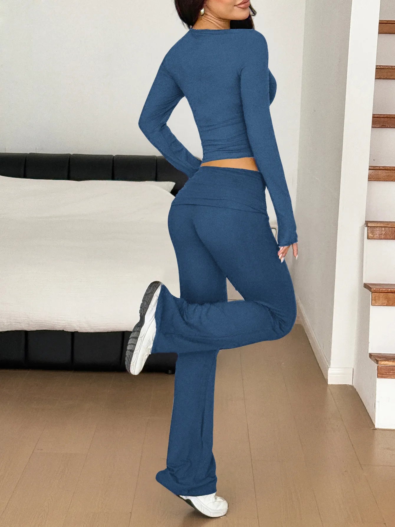 Long Sleeve Crop Top and Bootcut Pants Set - Eco4life Clothing and Accessories