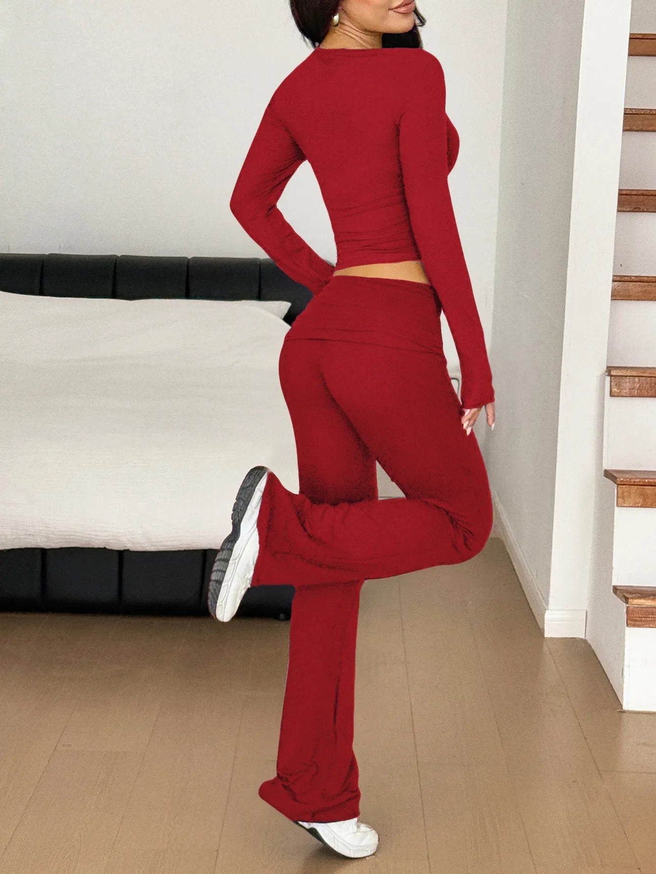 Long Sleeve Crop Top and Bootcut Pants Set - Eco4life Clothing and Accessories