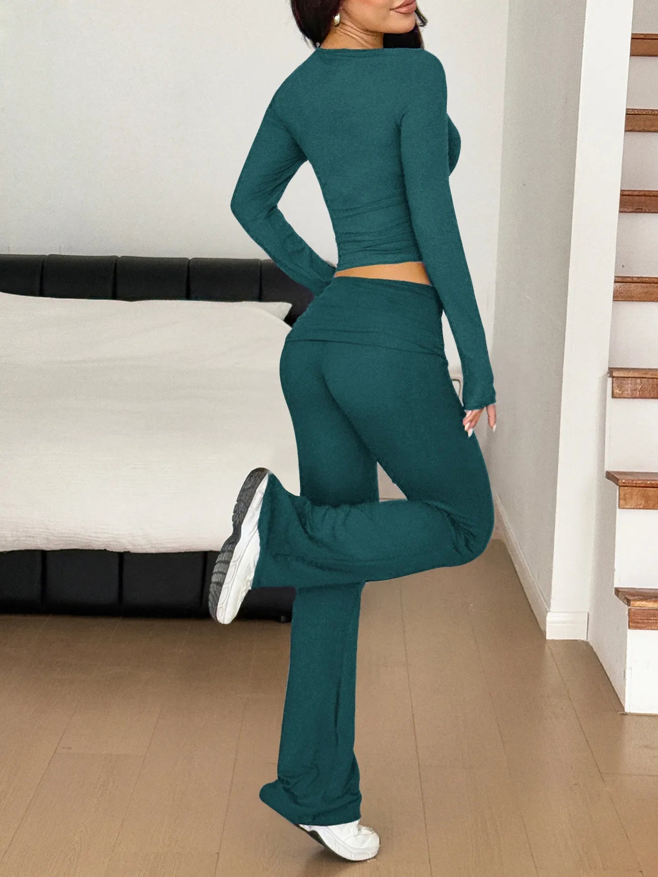 Long Sleeve Crop Top and Bootcut Pants Set - Eco4life Clothing and Accessories