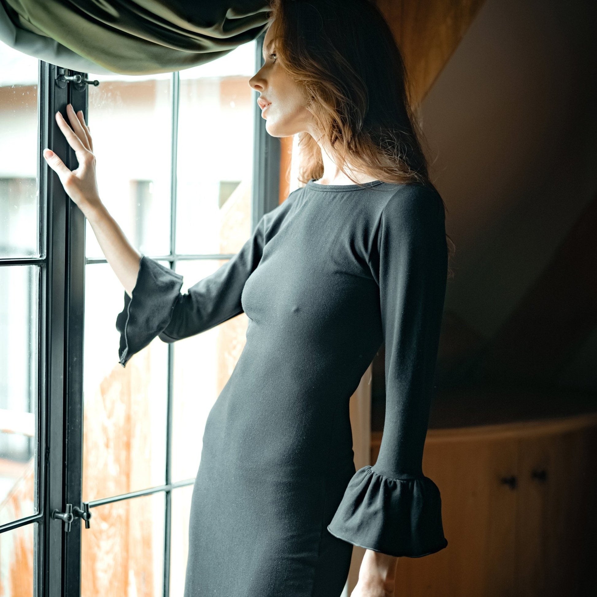 MARJORIE Bamboo Ruffle Dress, in Black - Eco4life Clothing and Accessories