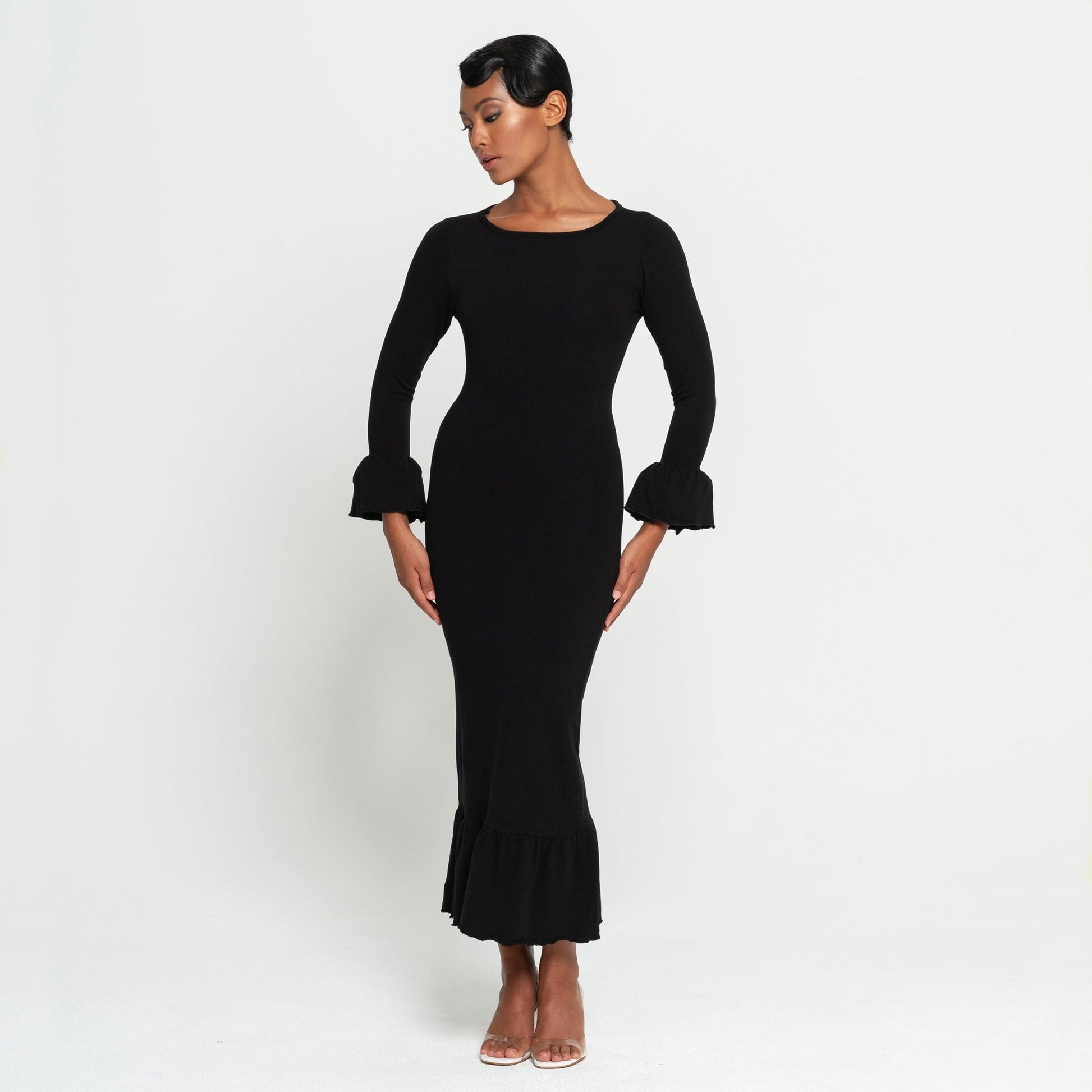 MARJORIE Bamboo Ruffle Dress, in Black - Eco4life Clothing and Accessories