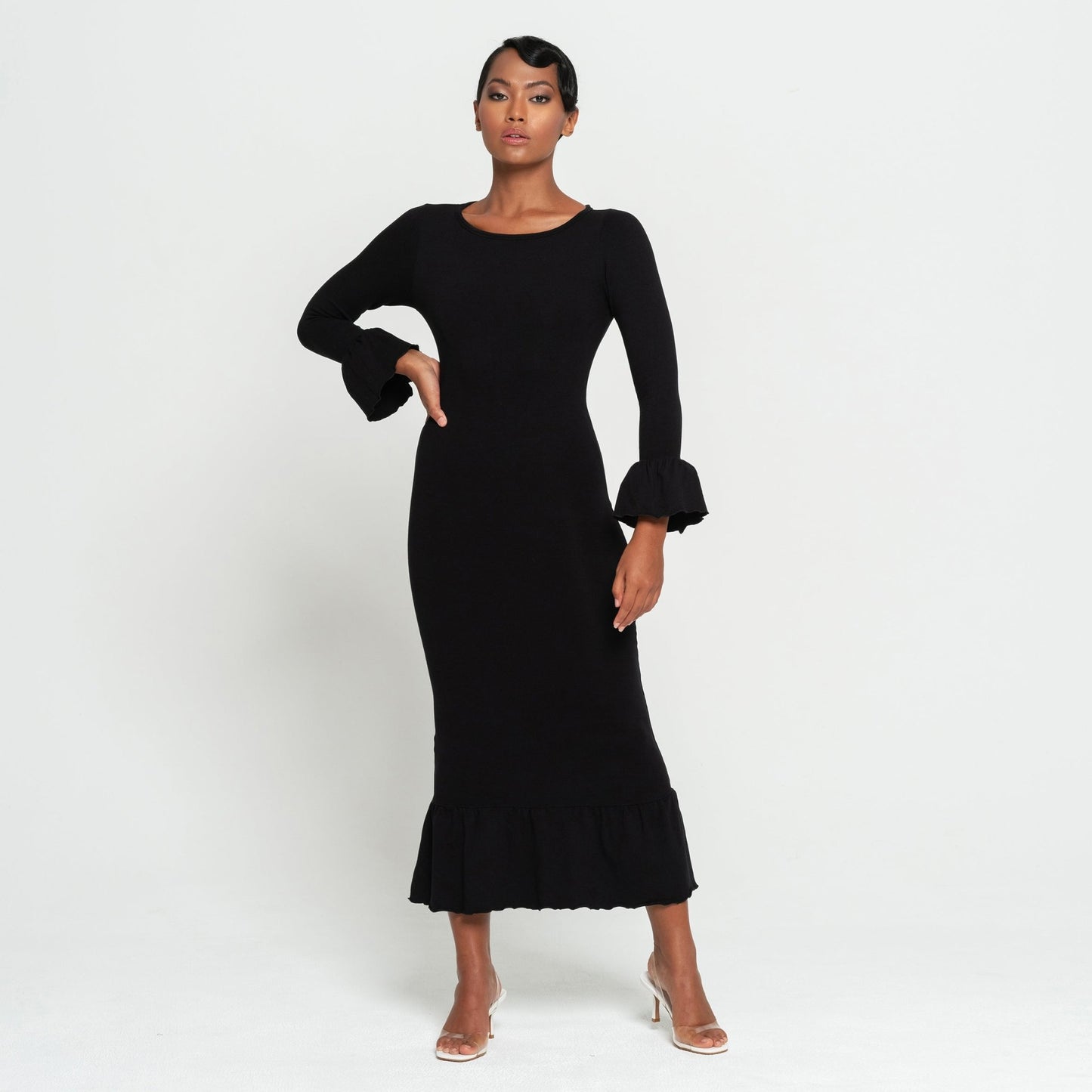 MARJORIE Bamboo Ruffle Dress, in Black - Eco4life Clothing and Accessories