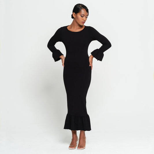MARJORIE Bamboo Ruffle Dress, in Black - Eco4life Clothing and Accessories