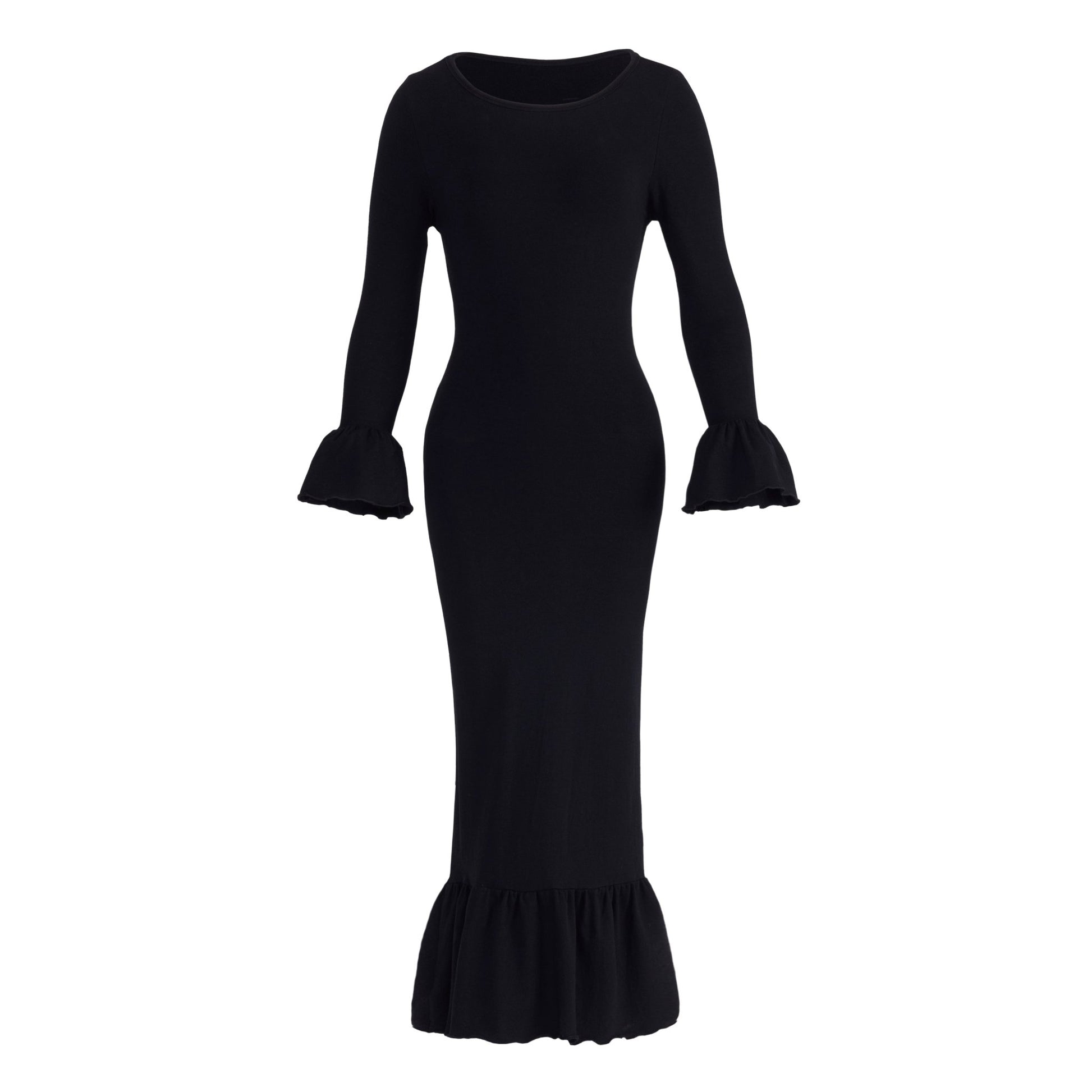 MARJORIE Bamboo Ruffle Dress, in Black - Eco4life Clothing and Accessories