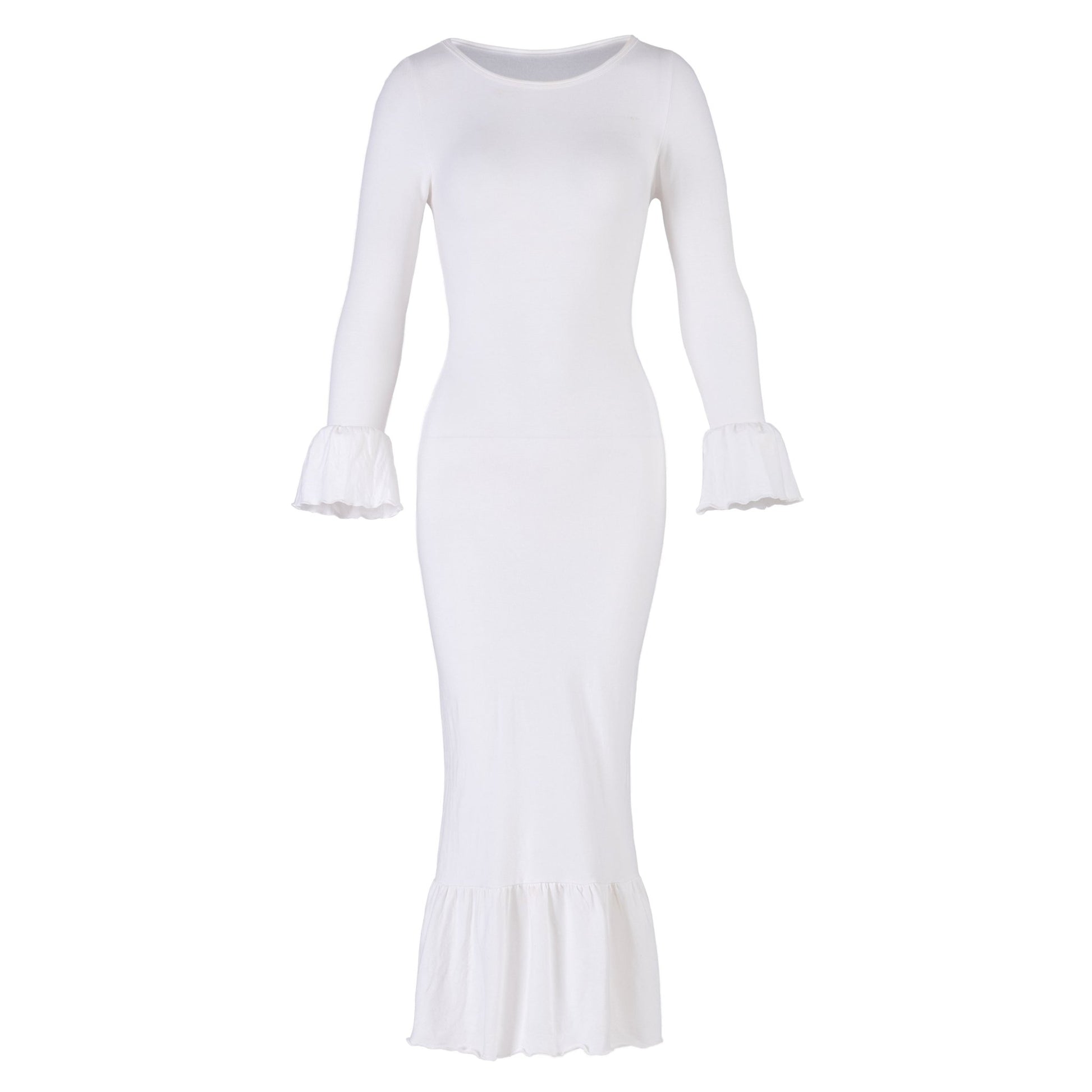MARJORIE Bamboo Ruffle Dress, in Off - white - Eco4life Clothing and Accessories